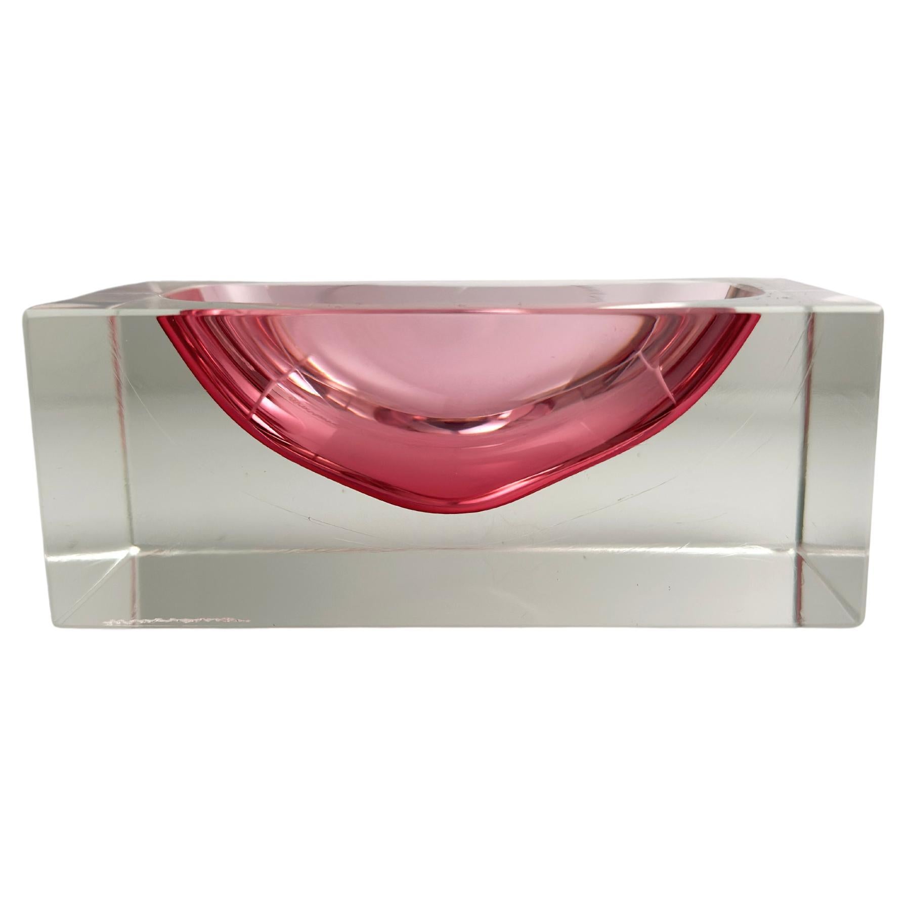 Ciotola a blocco in vetro di Murano rosa, anni '80