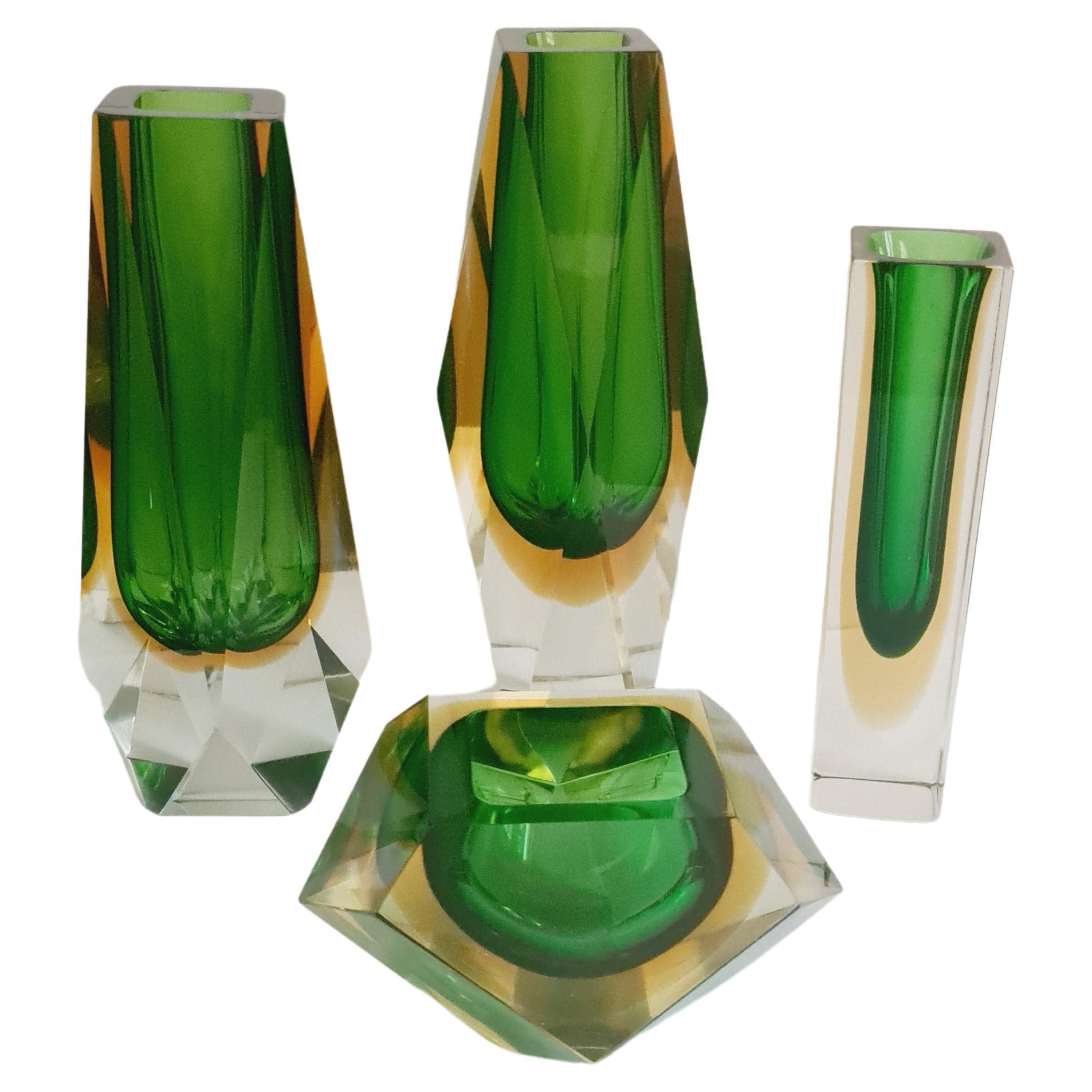 Vitange Murano Glass Faceted vases and caviar bowl For Sale
