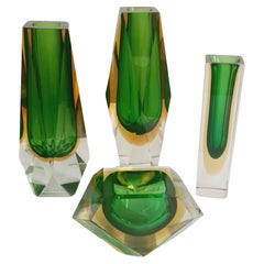 Vintage Vitange Murano Glass Faceted vases and caviar bowl