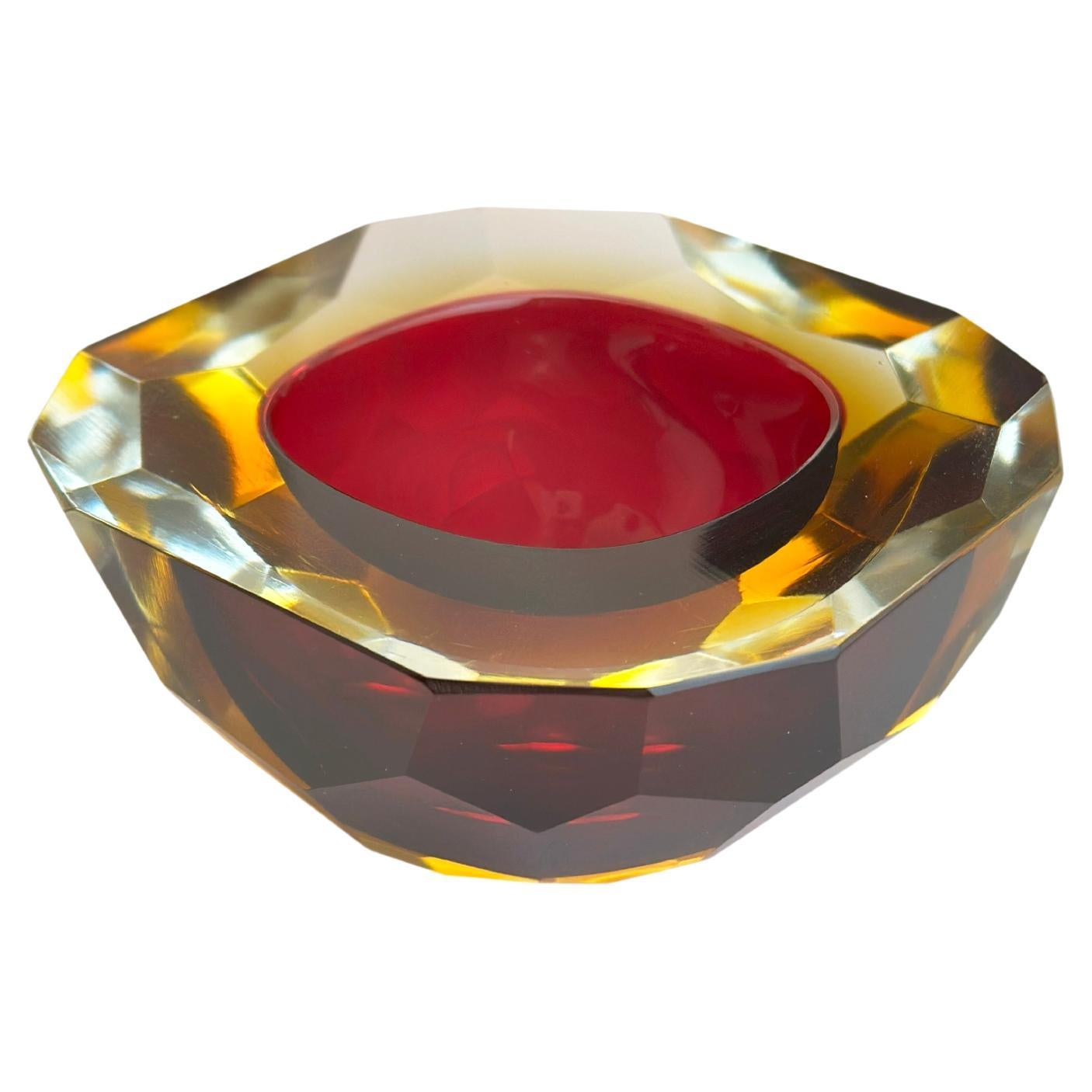 Murano Glass Faceted Sommerso Bowl in Pink and Yellow, Italy, 1960s
