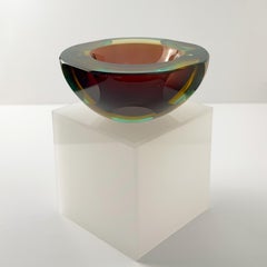 Murano Glass, Faceted Sommerso, Trinket Dish, Red, Amber & Green c.1960s Italy
