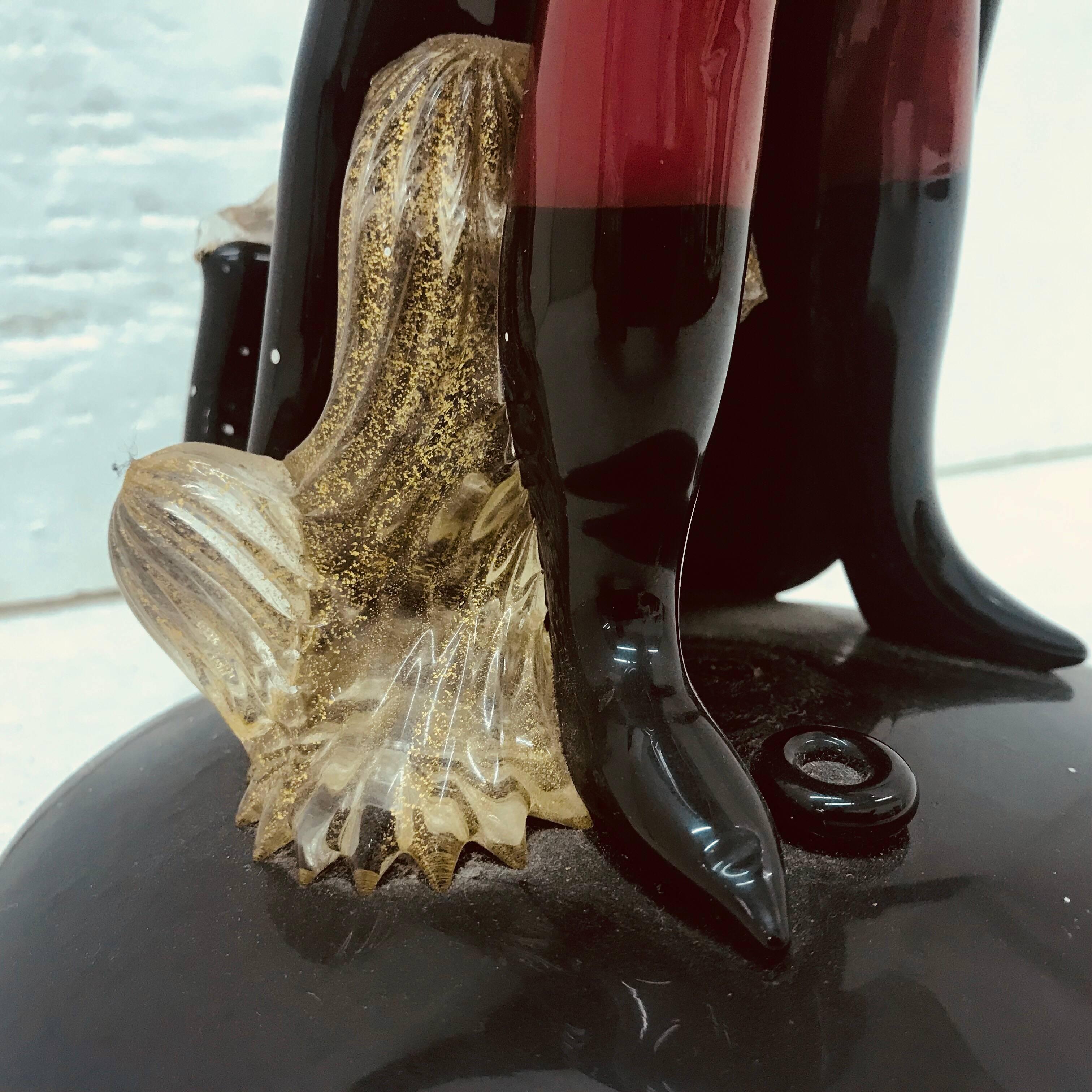 Mid-Century Modern 1960s Red and Black Murano Glass Faust Sculpture by A.Ve.M, Italy