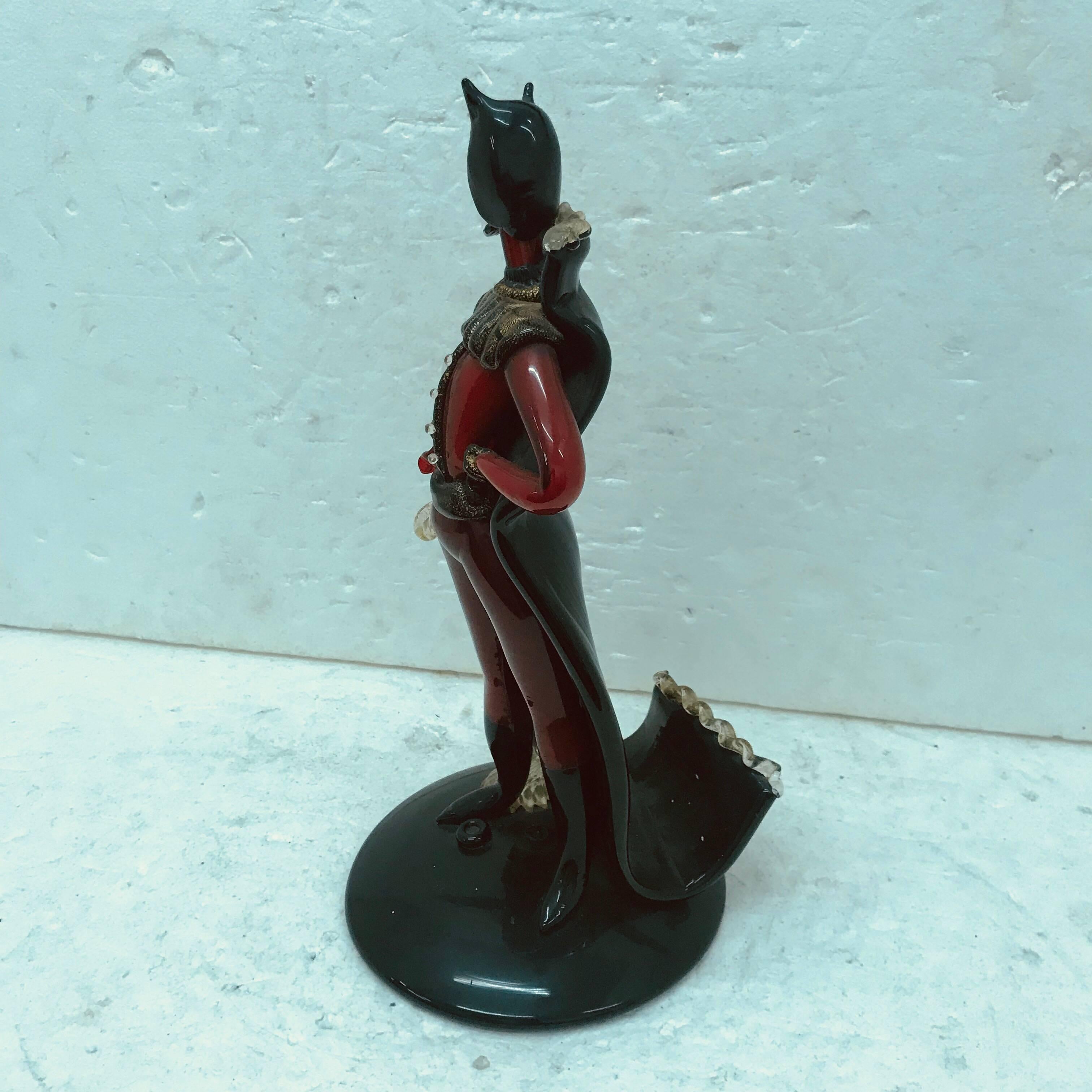 Hand-Crafted 1960s Red and Black Murano Glass Faust Sculpture by A.Ve.M, Italy