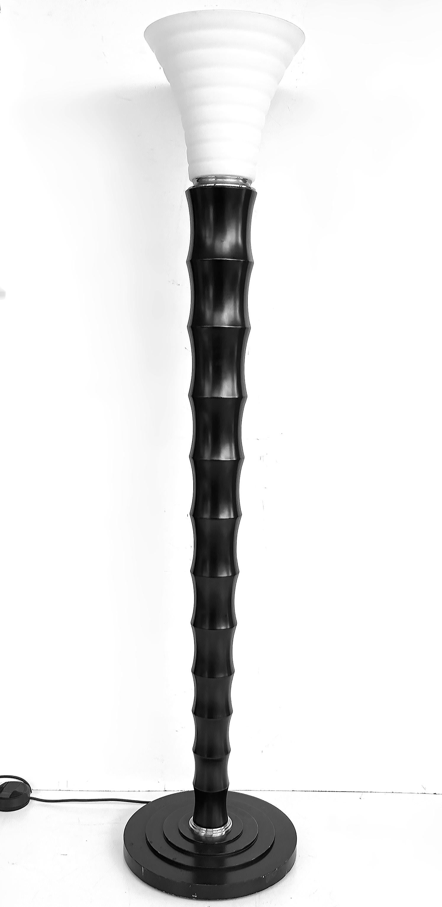 Murano Glass, Faux Bamboo Wood Torchère Floor Lamp, Italy For Sale 1
