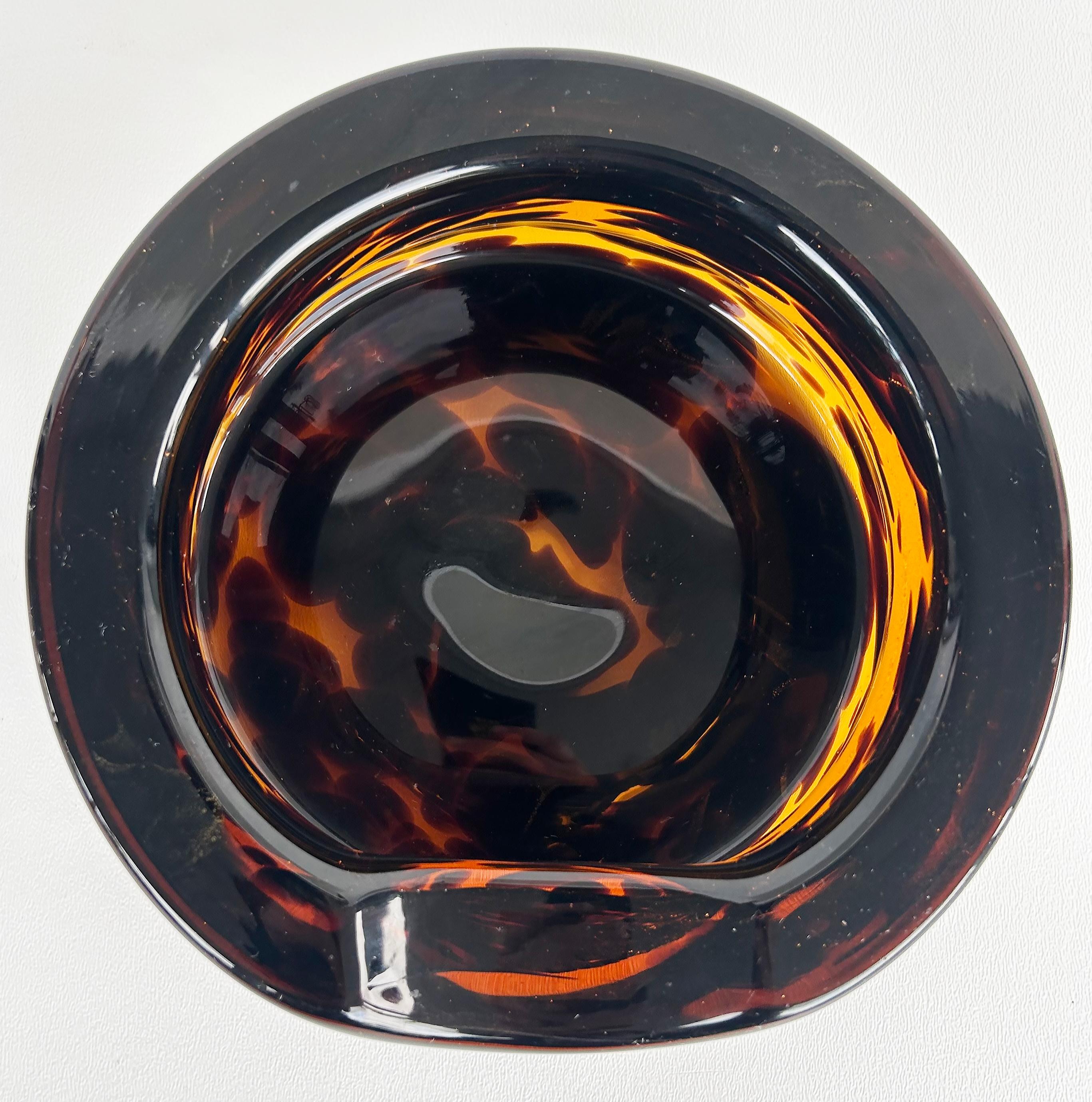 Murano Glass Faux Tortoise Shell Round Ashtray, Mid-Century to-late 20th Century 5