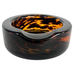 Murano Glass Faux Tortoise Shell Round Ashtray, Mid-Century to-late 20th Century