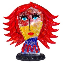 Murano Glass Female Head Sculpture by Badini, 21th Century