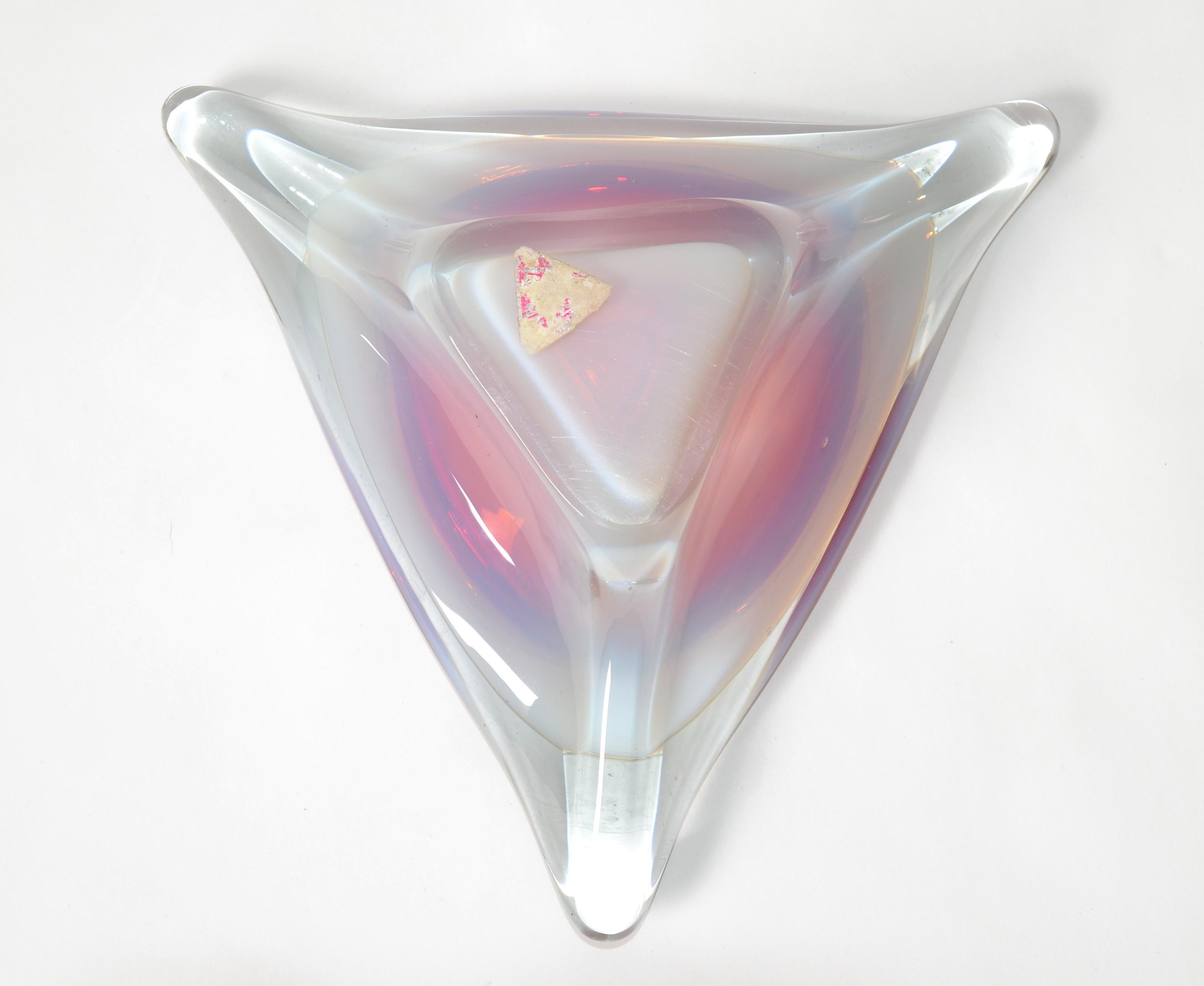 Murano Glass Ferro & Lazzarini Triple Cased White Orange Clear Catchall Bowl 60s For Sale 4