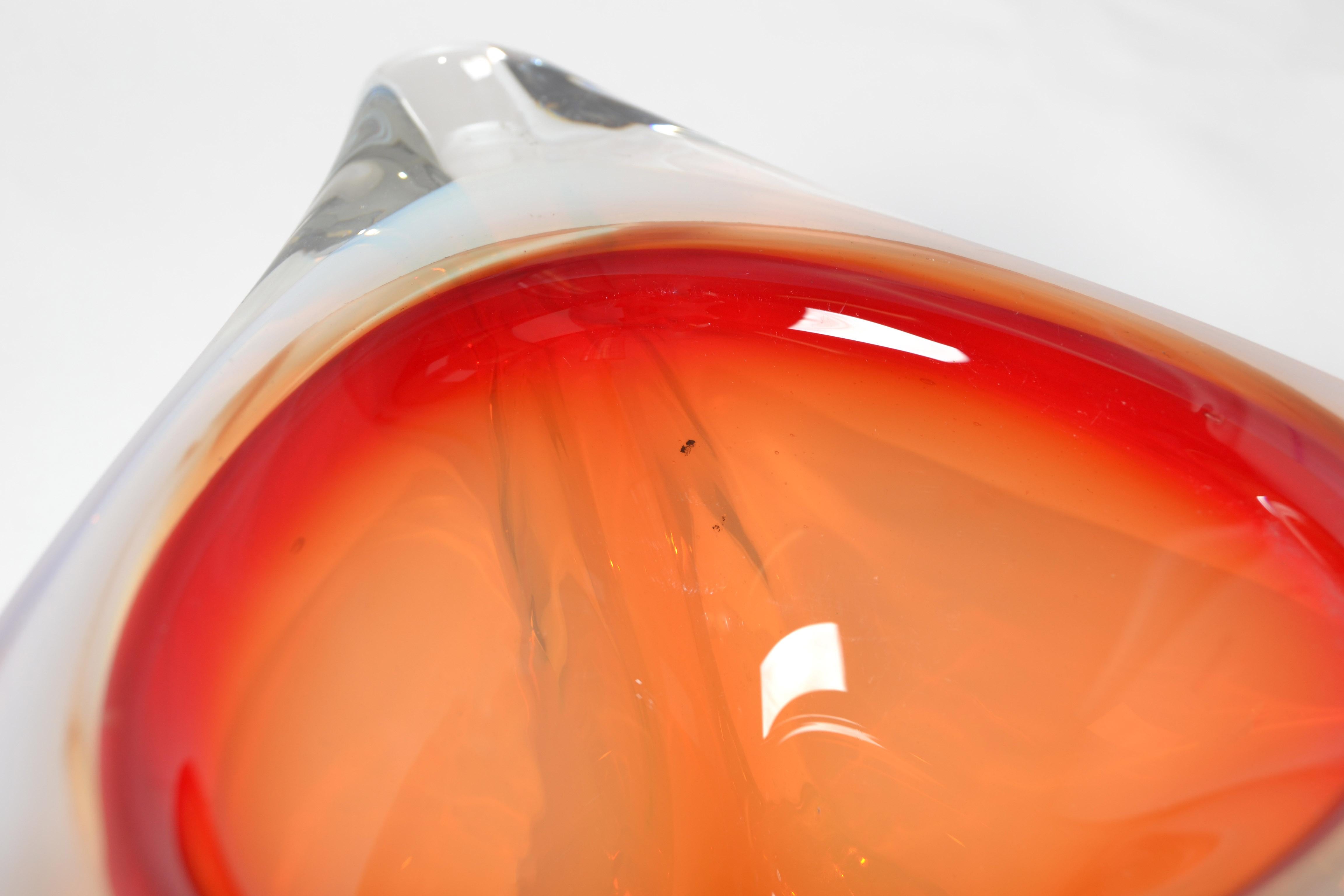 Murano Glass Ferro & Lazzarini Triple Cased White Orange Clear Catchall Bowl 60s For Sale 7