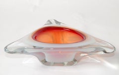 Bol attrape-tout en verre de Murano Ferro & Lazzarini à triple étui blanc et orange, années 60