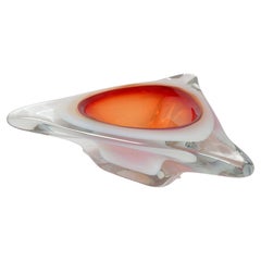 Murano Glass Ferro & Lazzarini Triple Cased White Orange Clear Catchall Bowl 60s