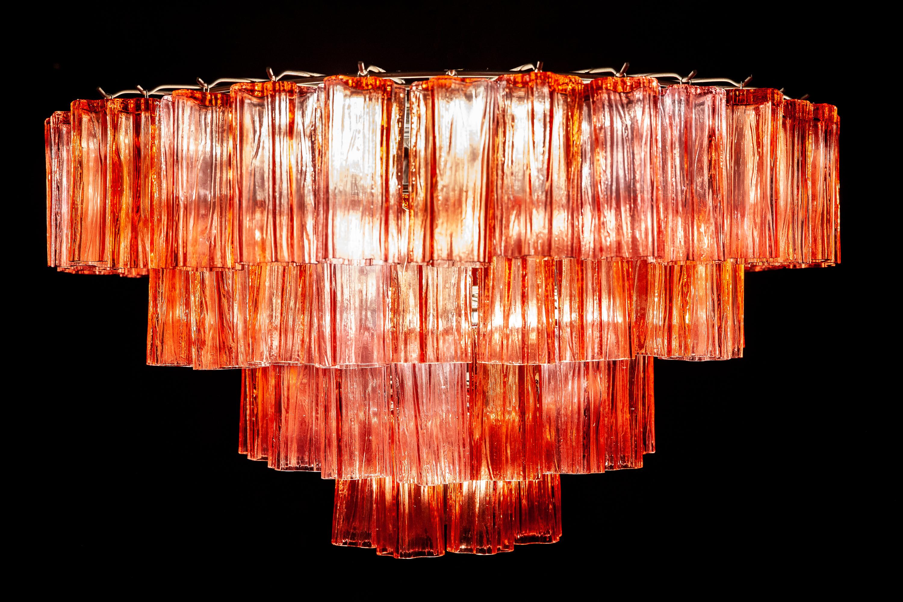 Italian Murano Glass Red Stunning Tronchi Chandelier in the style of Venini c. 2000s