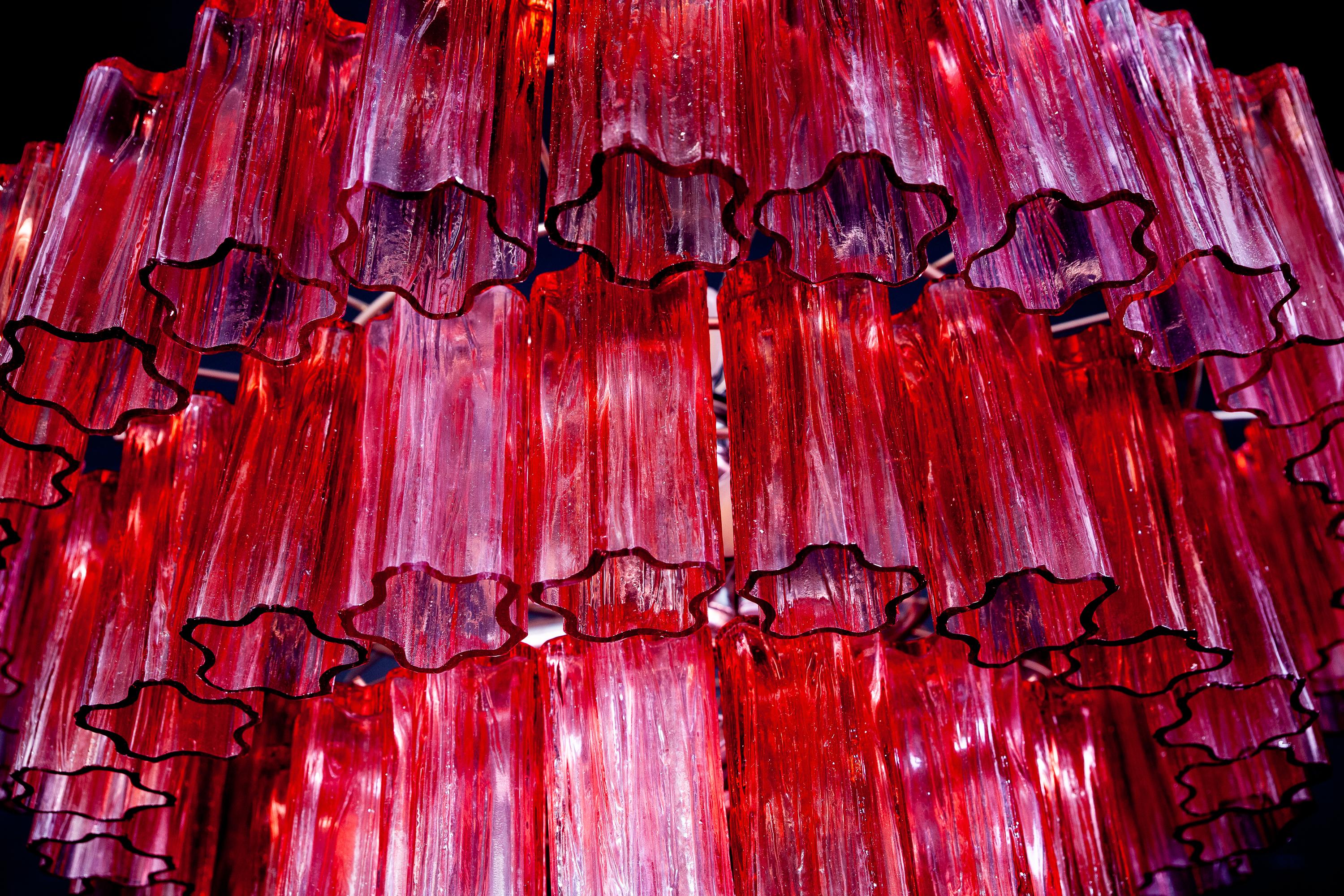 Murano Glass Red Stunning Tronchi Chandelier in the style of Venini c. 2000s In Excellent Condition In Rome, IT