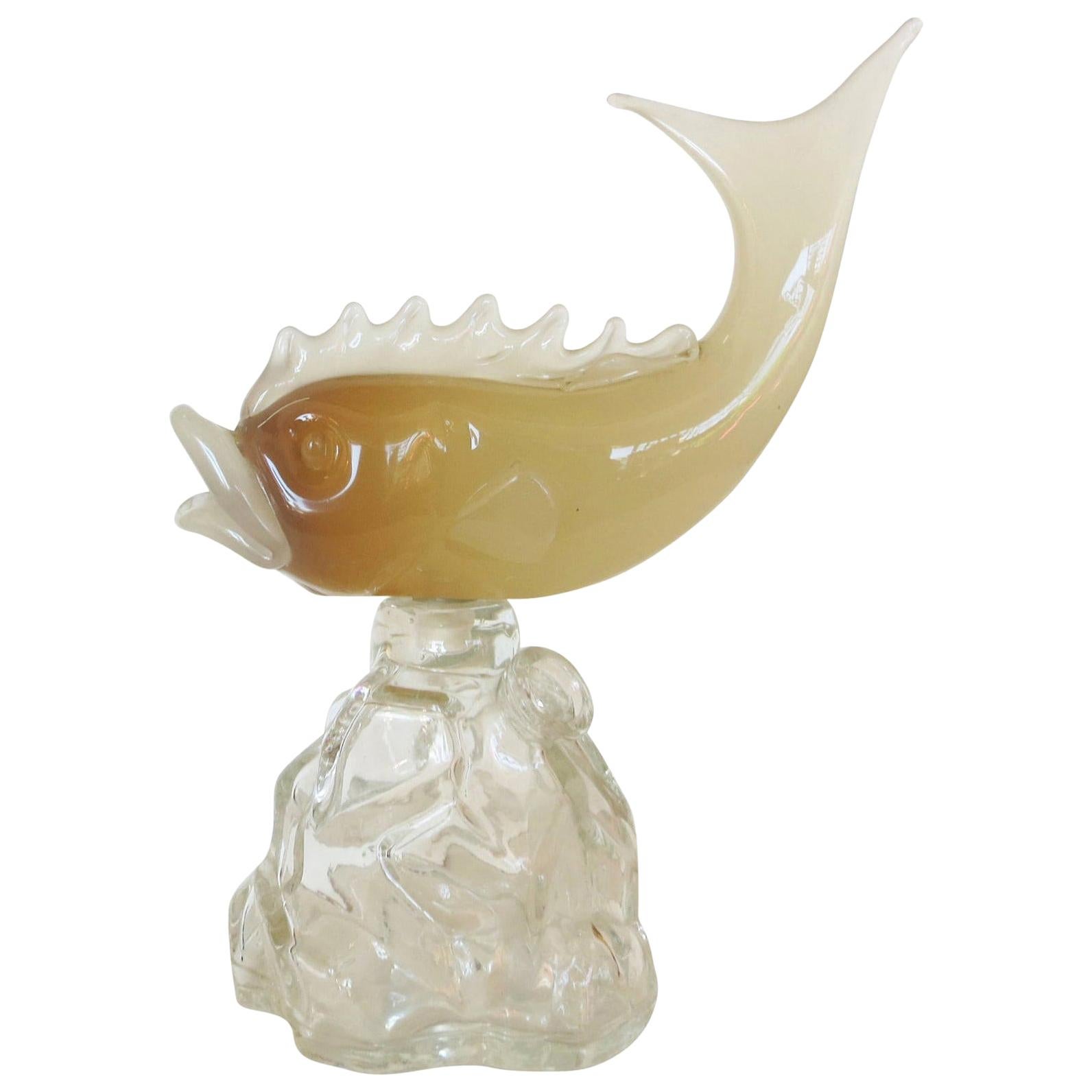 Murano Glass Fish Decanter Bottle by Seguso Alabastro