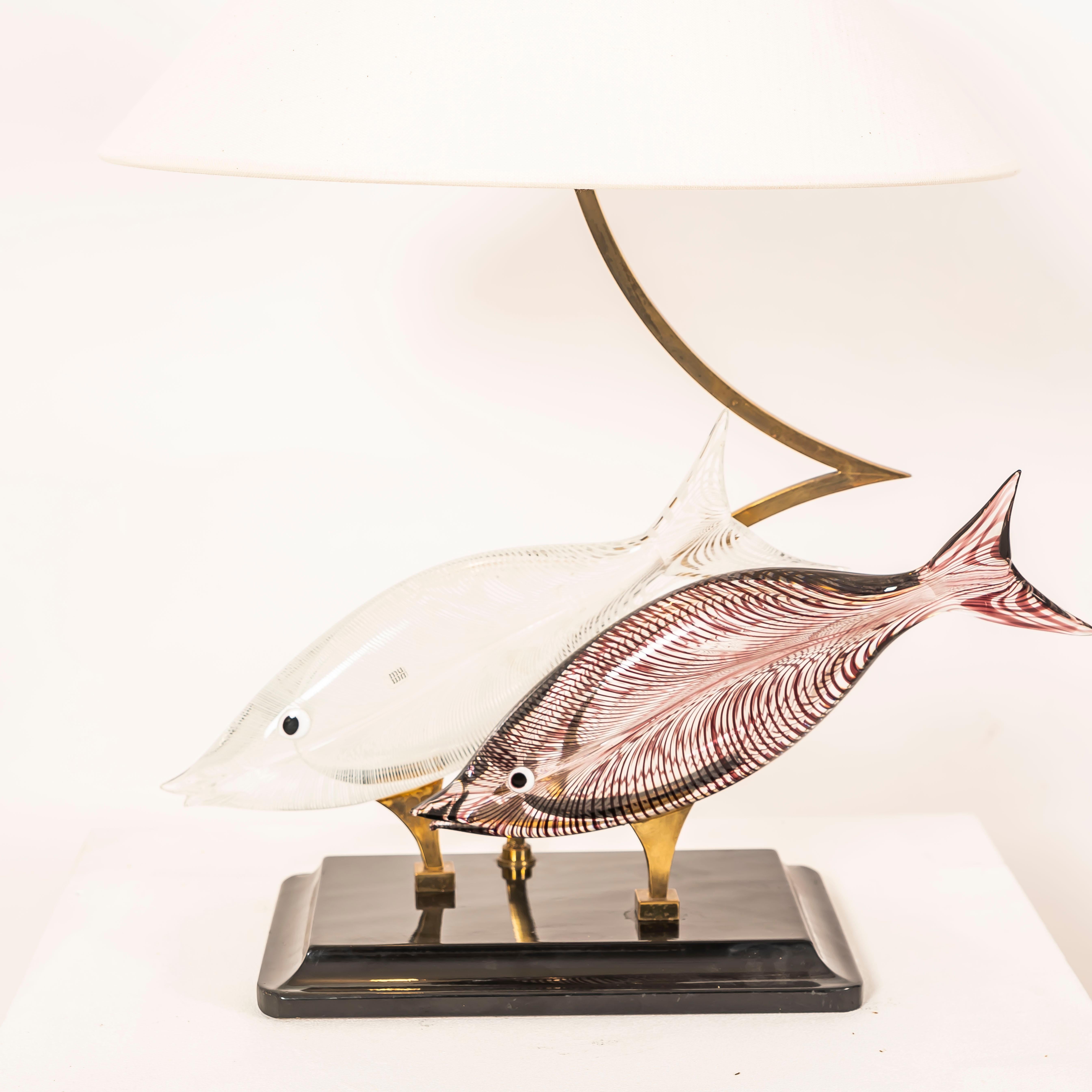 Mid-Century Modern Lampe poisson en verre de Murano attribuée à Licio Zanetti, Italie, années 1970 en vente