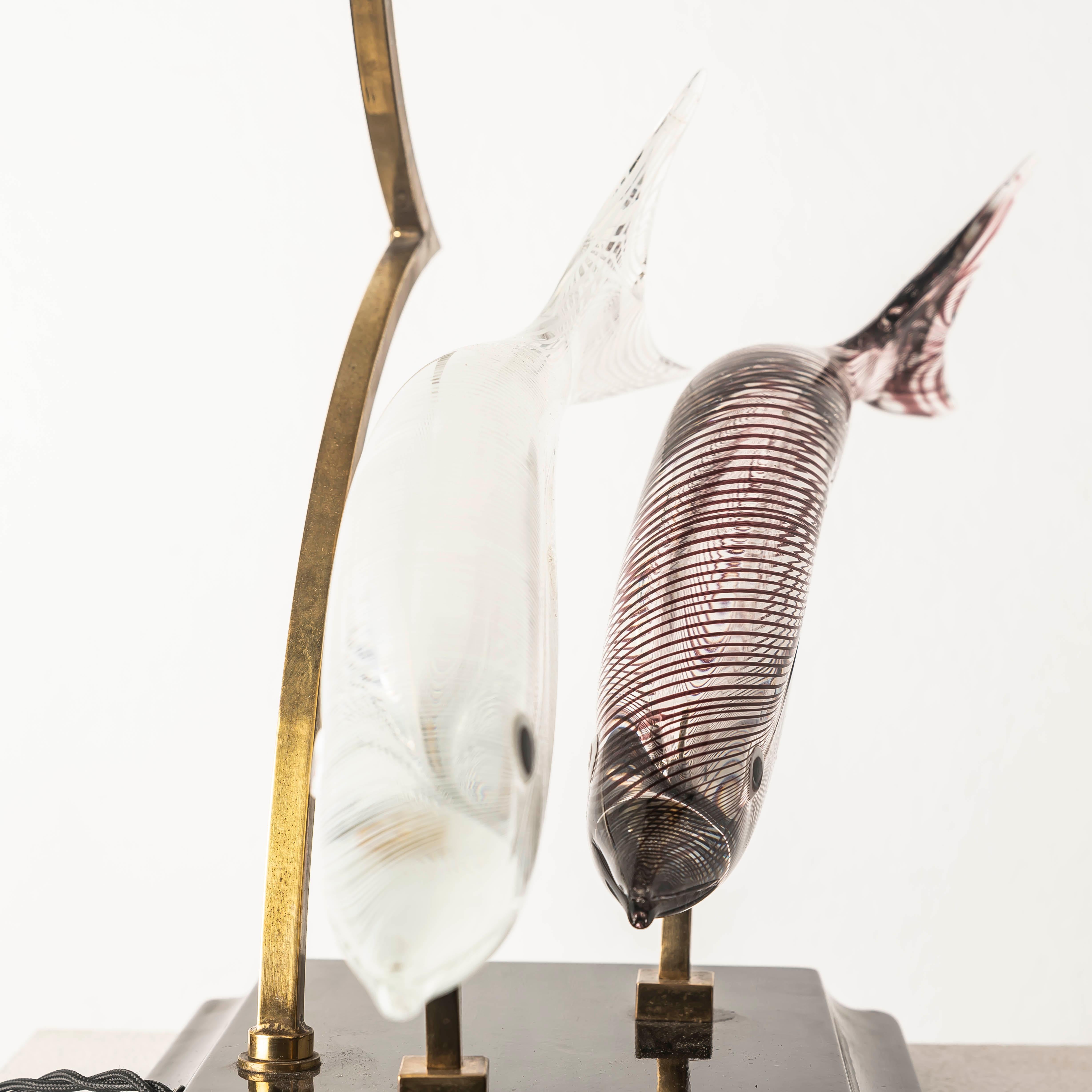 italien Lampe poisson en verre de Murano attribuée à Licio Zanetti, Italie, années 1970 en vente