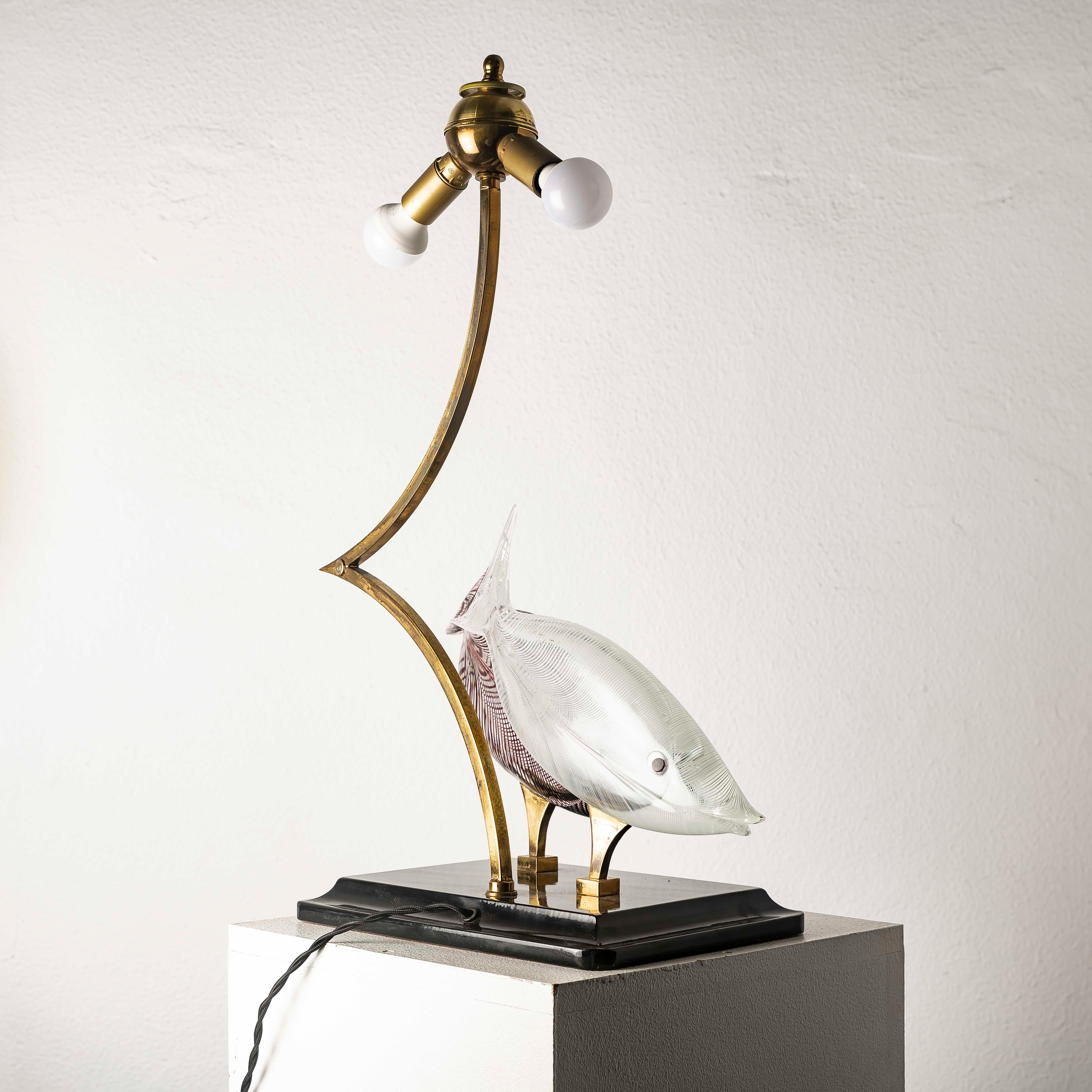 Fin du 20e siècle Lampe poisson en verre de Murano attribuée à Licio Zanetti, Italie, années 1970 en vente