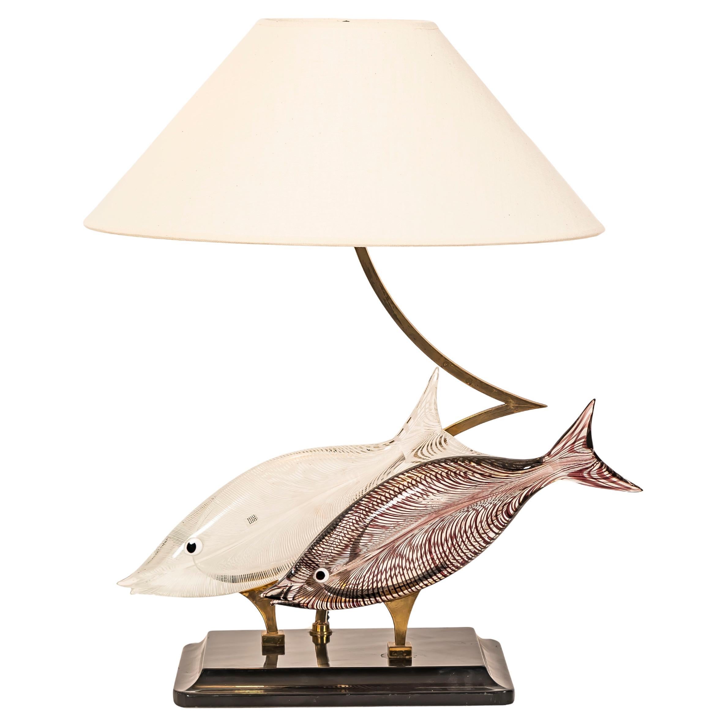Lampe poisson en verre de Murano attribuée à Licio Zanetti, Italie, années 1970 en vente