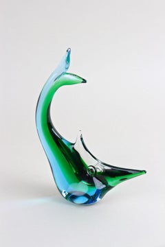 Murano Glass Fish Sculpture, Blue/ Green Tones , Mid Century - Italy ca. 1970