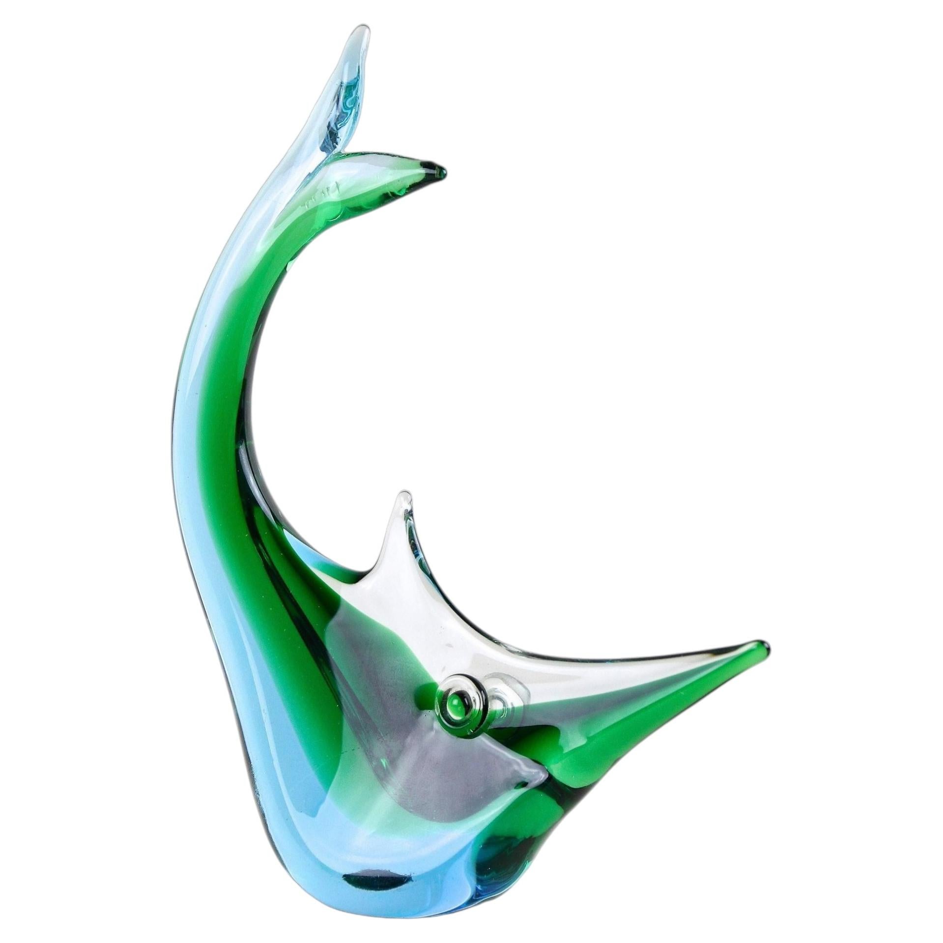 Murano Glass Fish Sculpture, Blue/ Green Tones , Mid Century - Italy ca. 1970