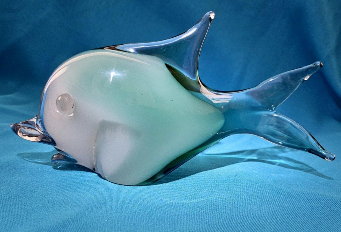 Scultura di pesce in vetro di Murano di Aureliano Toso (sospetto), resta un'etichetta parziale in vendita 8
