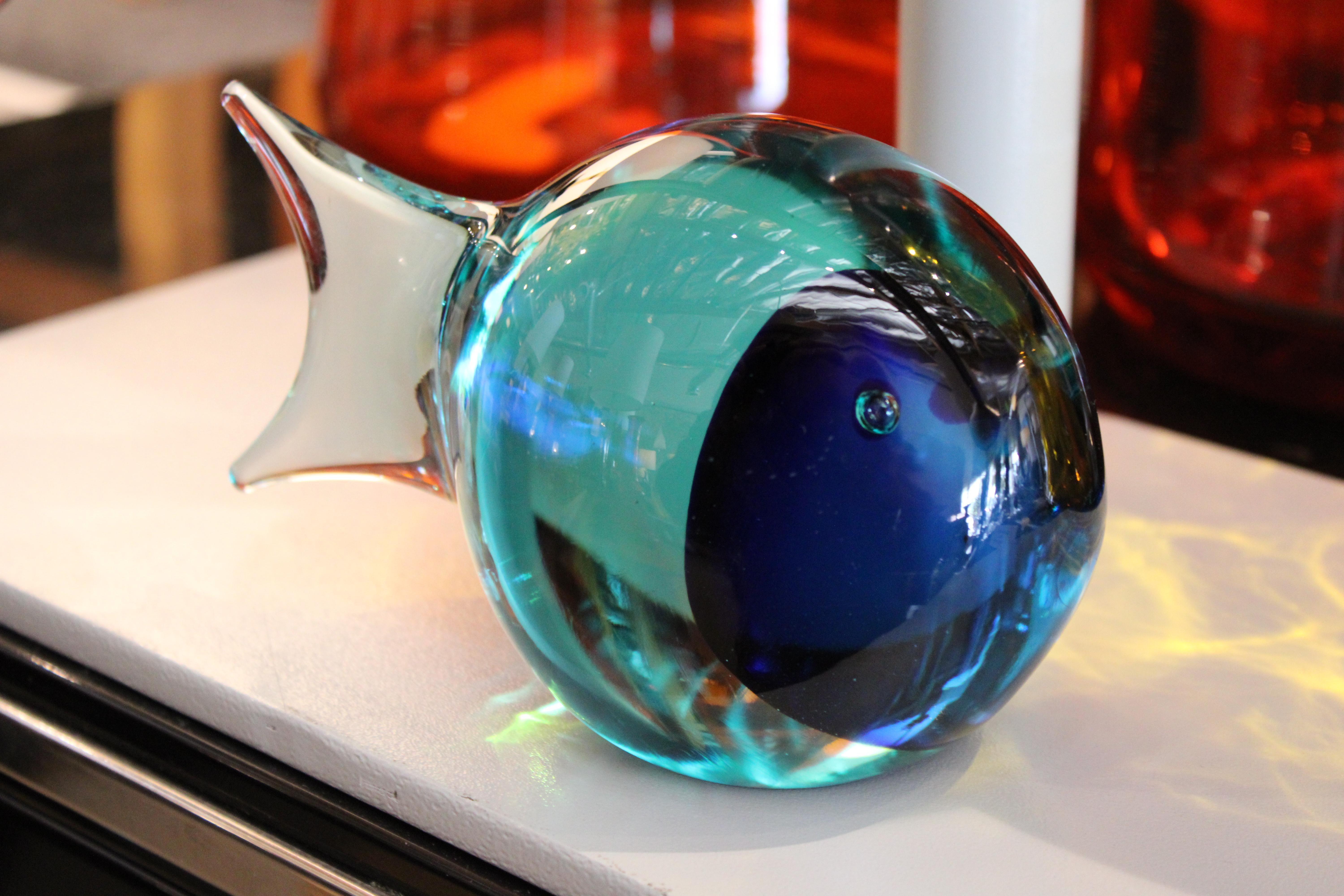 Murano Glass Fish Sculpture by Fabio Tosi for Cenedese In Good Condition For Sale In Palm Springs, CA