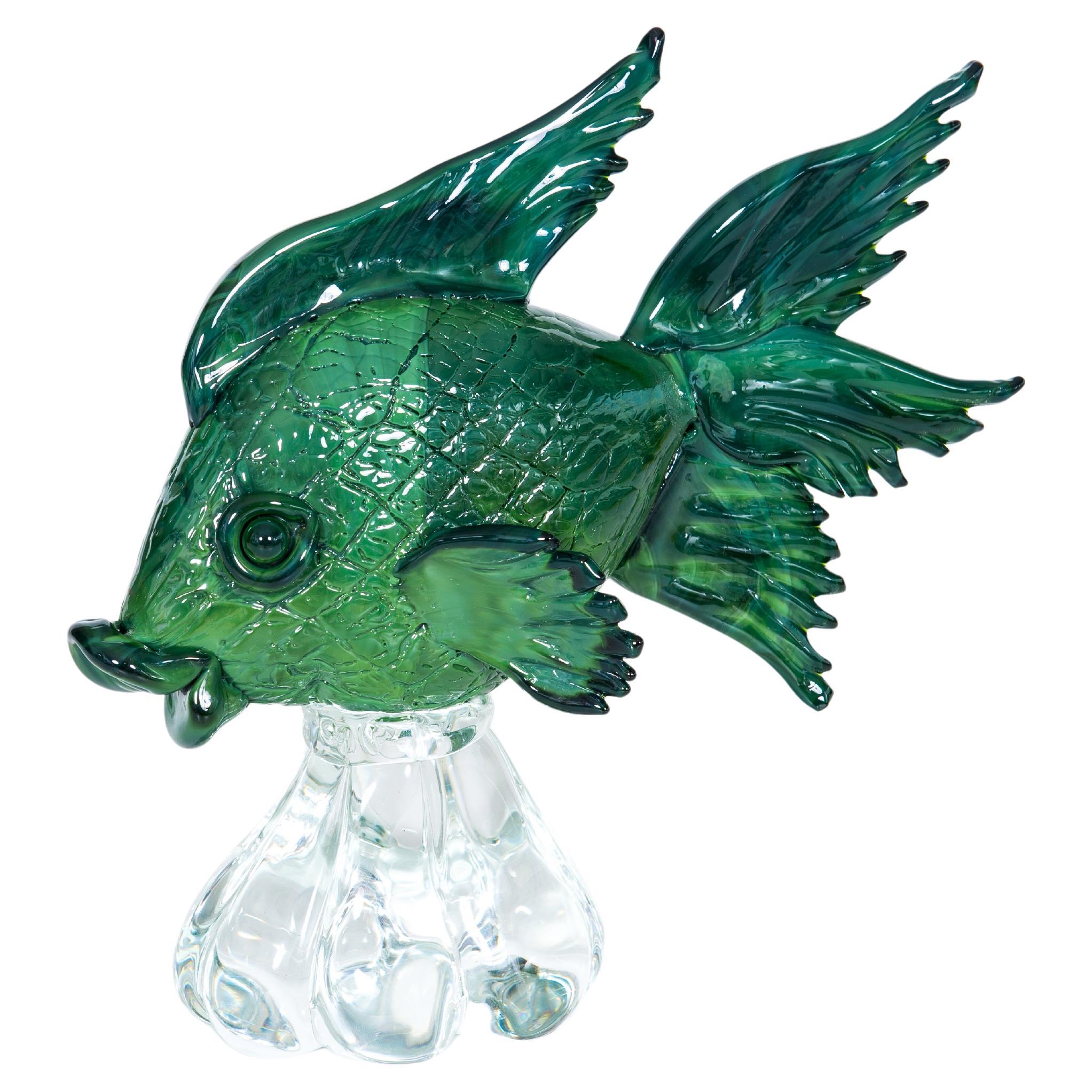 Murano Glass Fish Sculpture by Giovanni dalla Fina, 1990s
