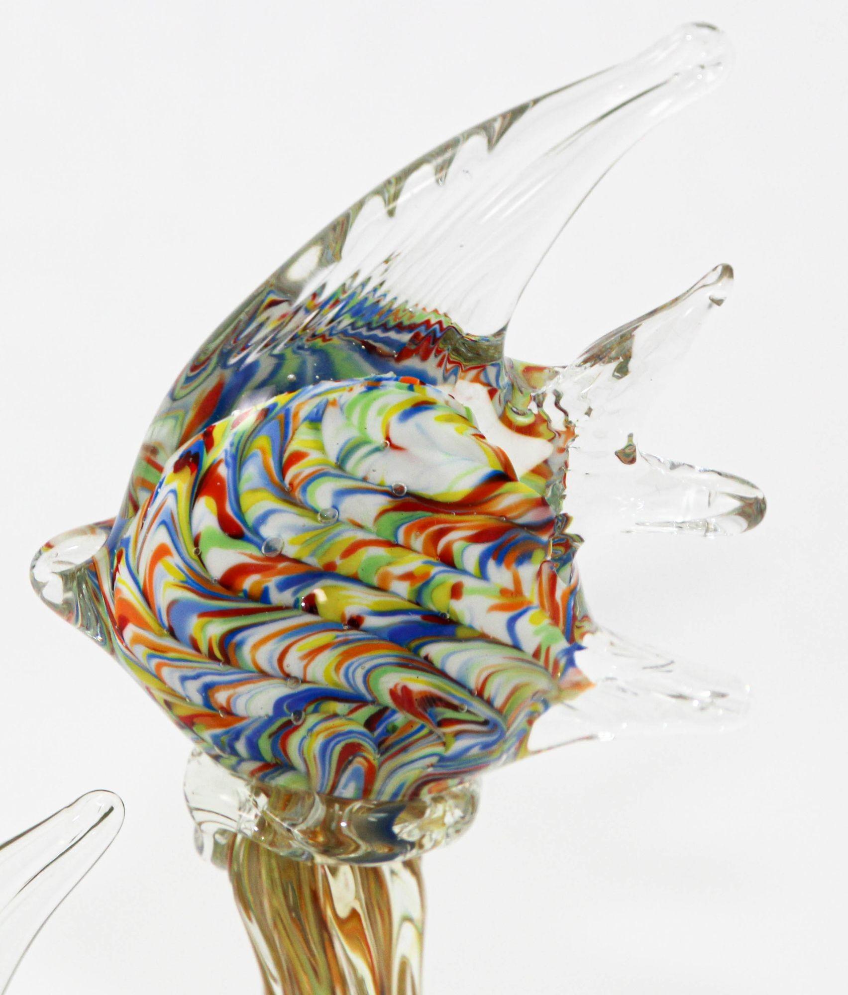 Mid-Century Modern Murano Glass Fish Sculpture Coral Reef Italian Art Glass Centerpiece Sculpture For Sale