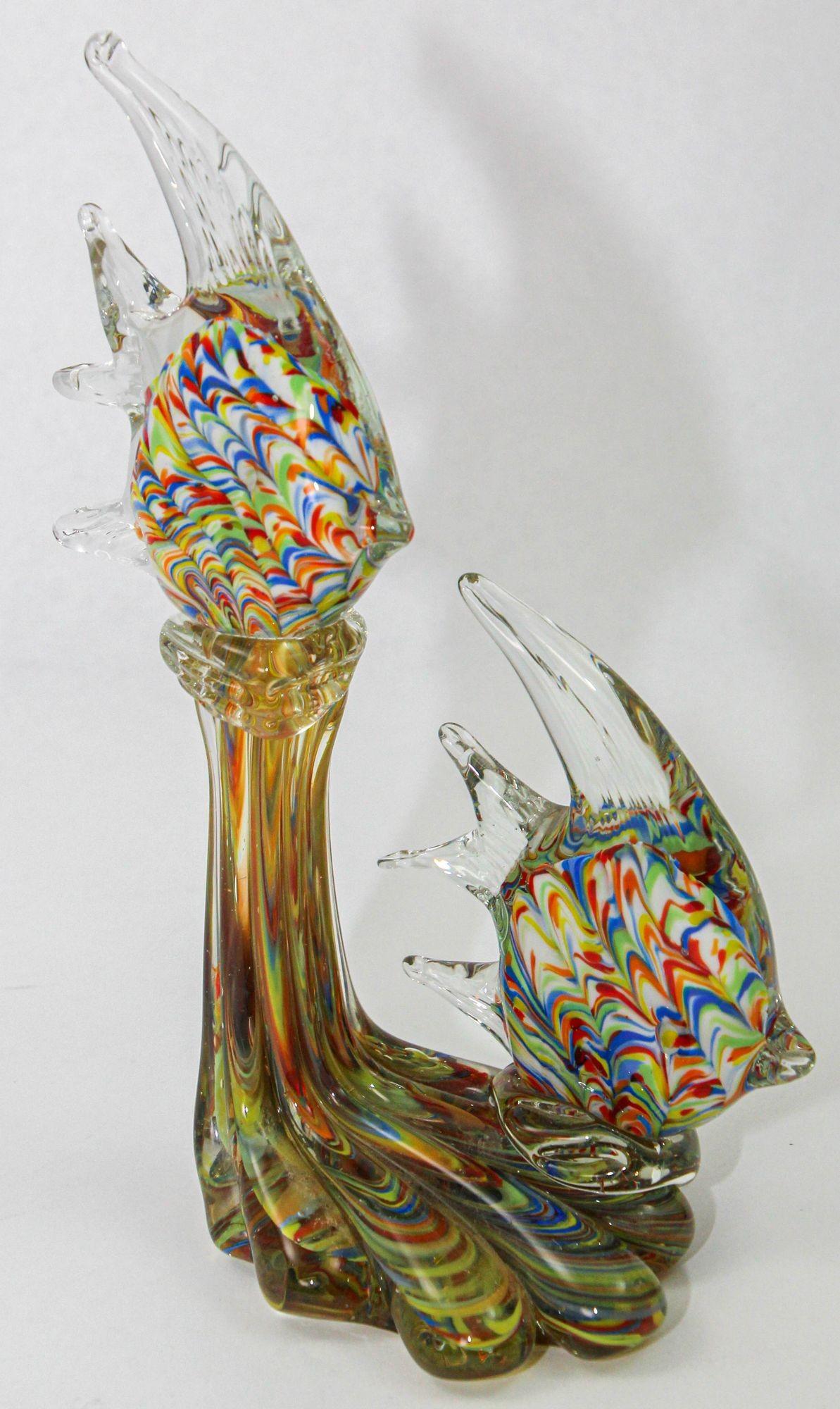 Murano Glass Fish Sculpture Coral Reef Italian Art Glass Centerpiece Sculpture For Sale 1