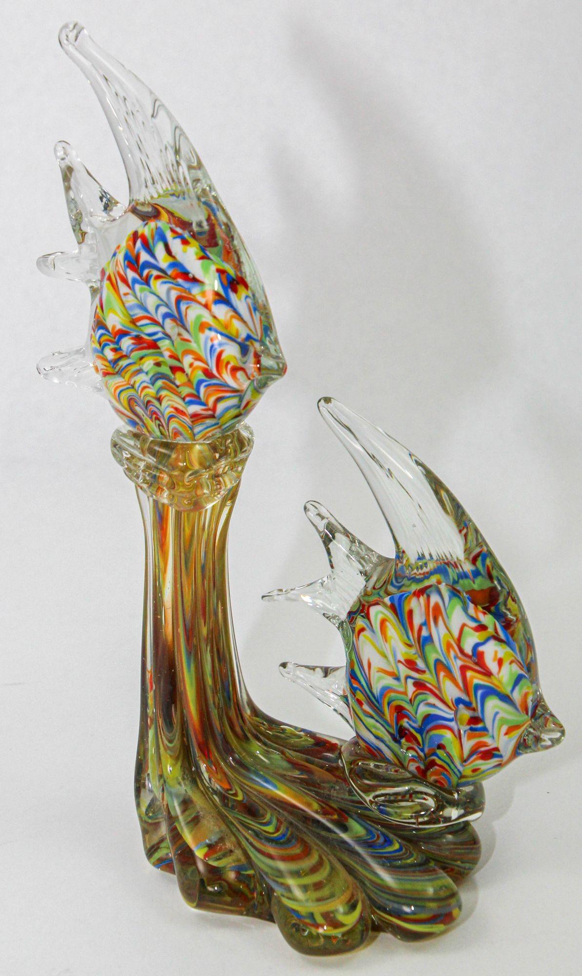 Murano Glass Fish Sculpture Coral Reef Italian Art Glass Centerpiece Sculpture 1