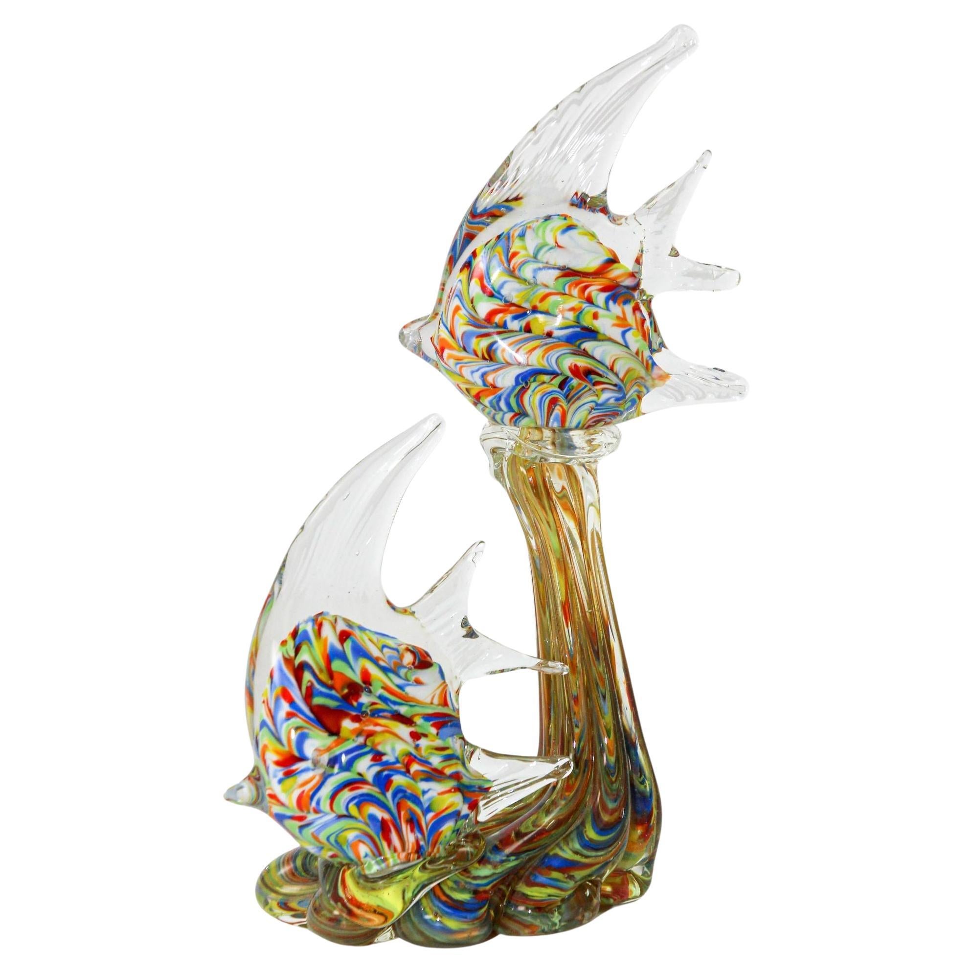 Murano Glass Fish Sculpture Coral Reef Italian Art Glass Centerpiece Sculpture For Sale
