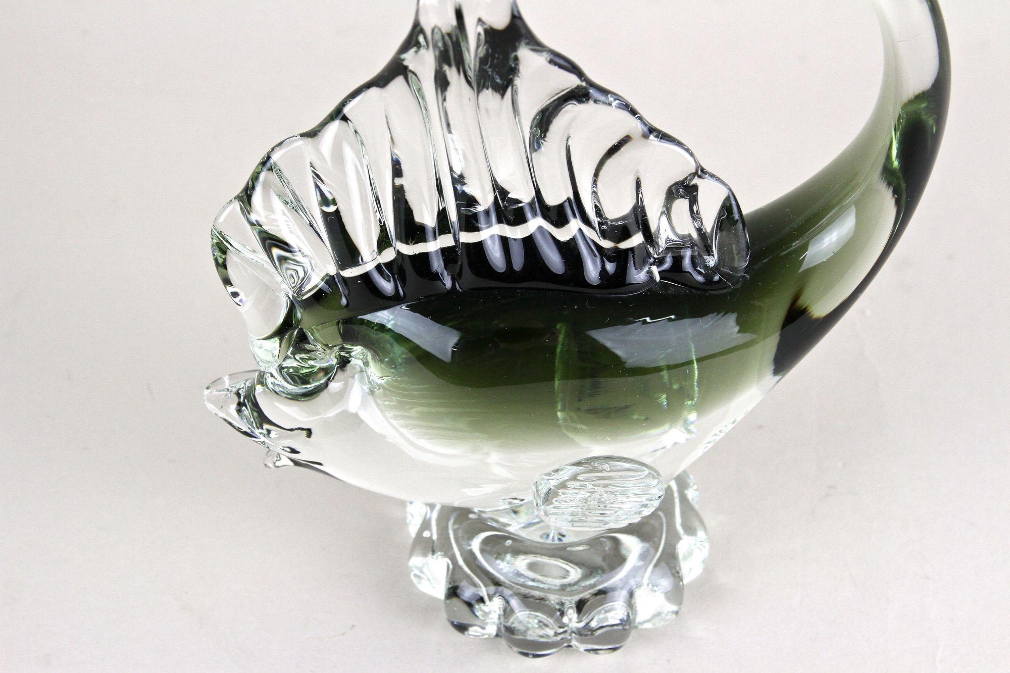 Italian Murano Glass Fish Sculpture - Olive Green/ Clear Glass, Italy circa 1970 For Sale