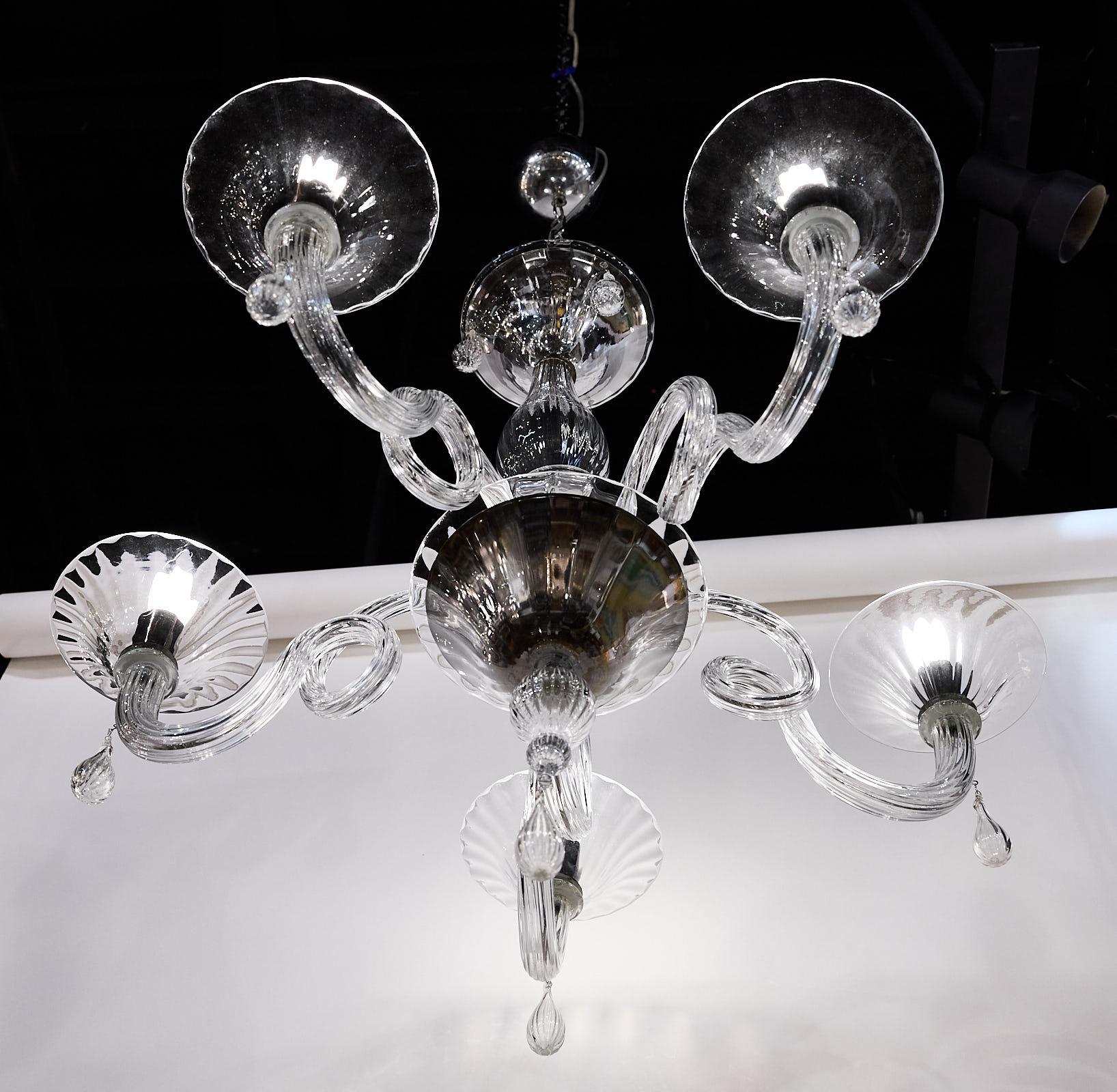 Murano Glass Five Arm Chandelier For Sale 8