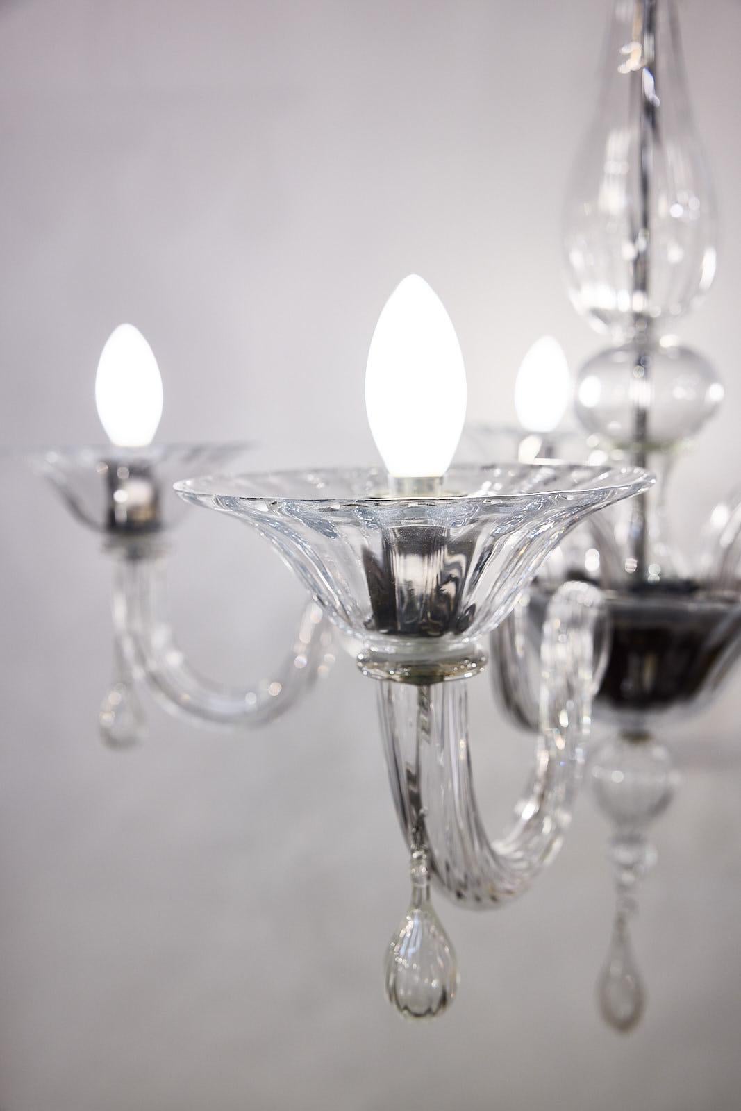 Hollywood Regency Murano Glass Five Arm Chandelier For Sale