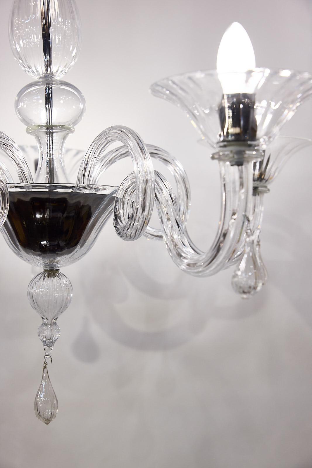 Milieu du XXe siècle Lustre à cinq bras en verre de Murano en vente