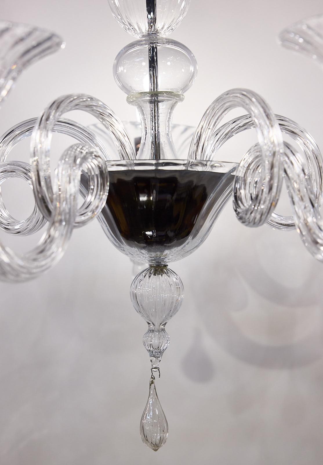 Blown Glass Murano Glass Five Arm Chandelier For Sale