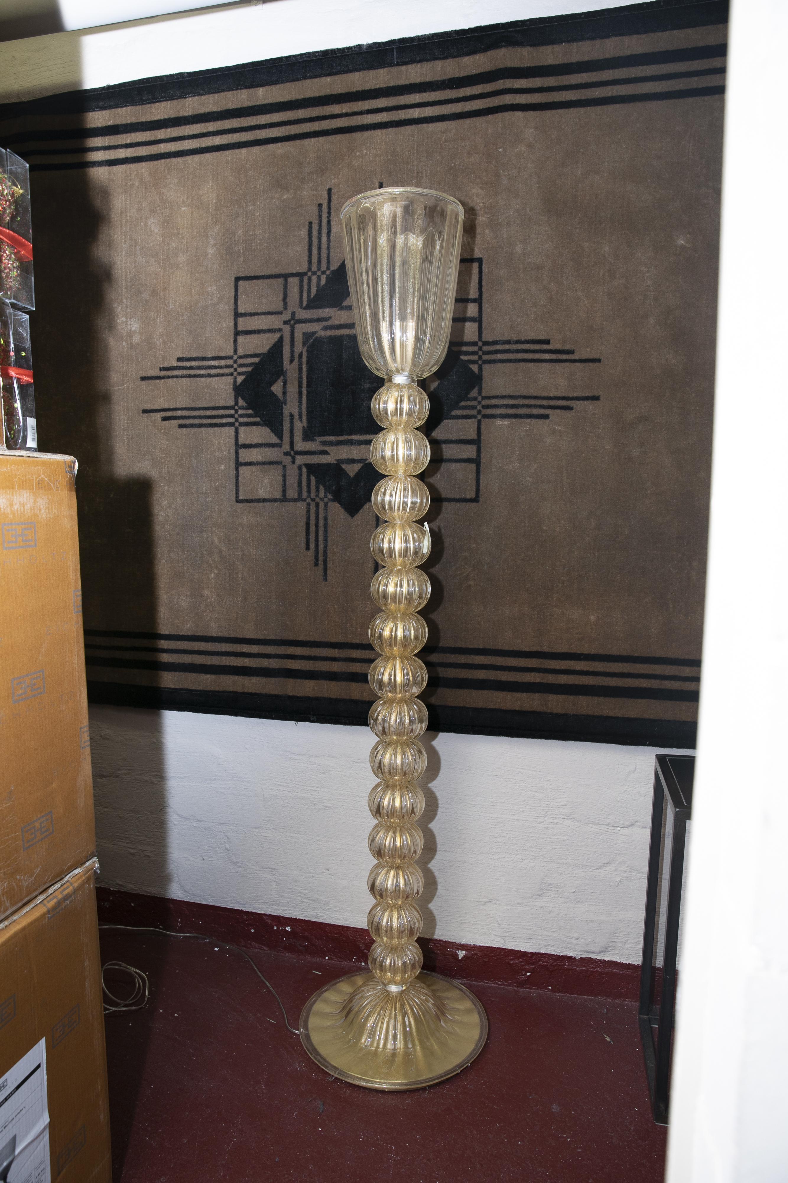 Gold Murano Glass Floor Lamp, furnace Seguso, made in Italy 90's  In Good Condition In Pambio Noranco, CH