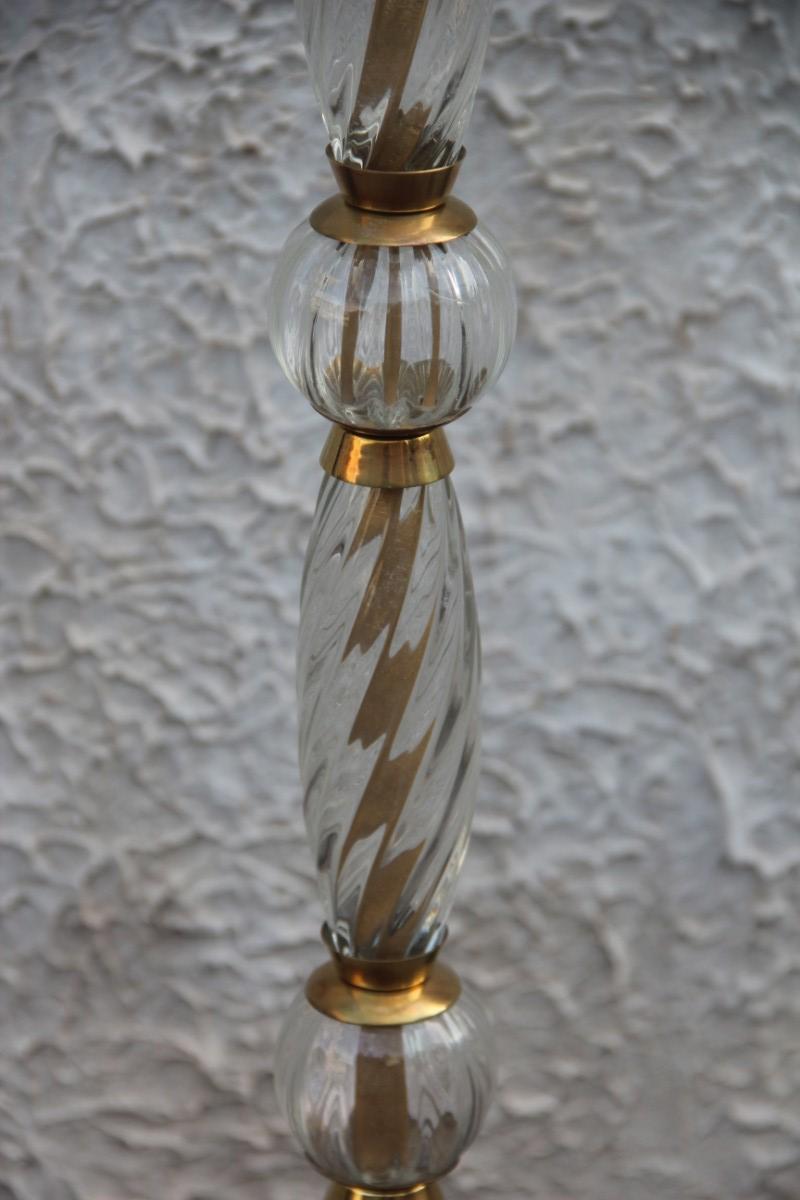 Murano Glass Floor Lamp Mid-Century Modern Italian Design 1940 Brass Portoro In Good Condition In Palermo, Sicily