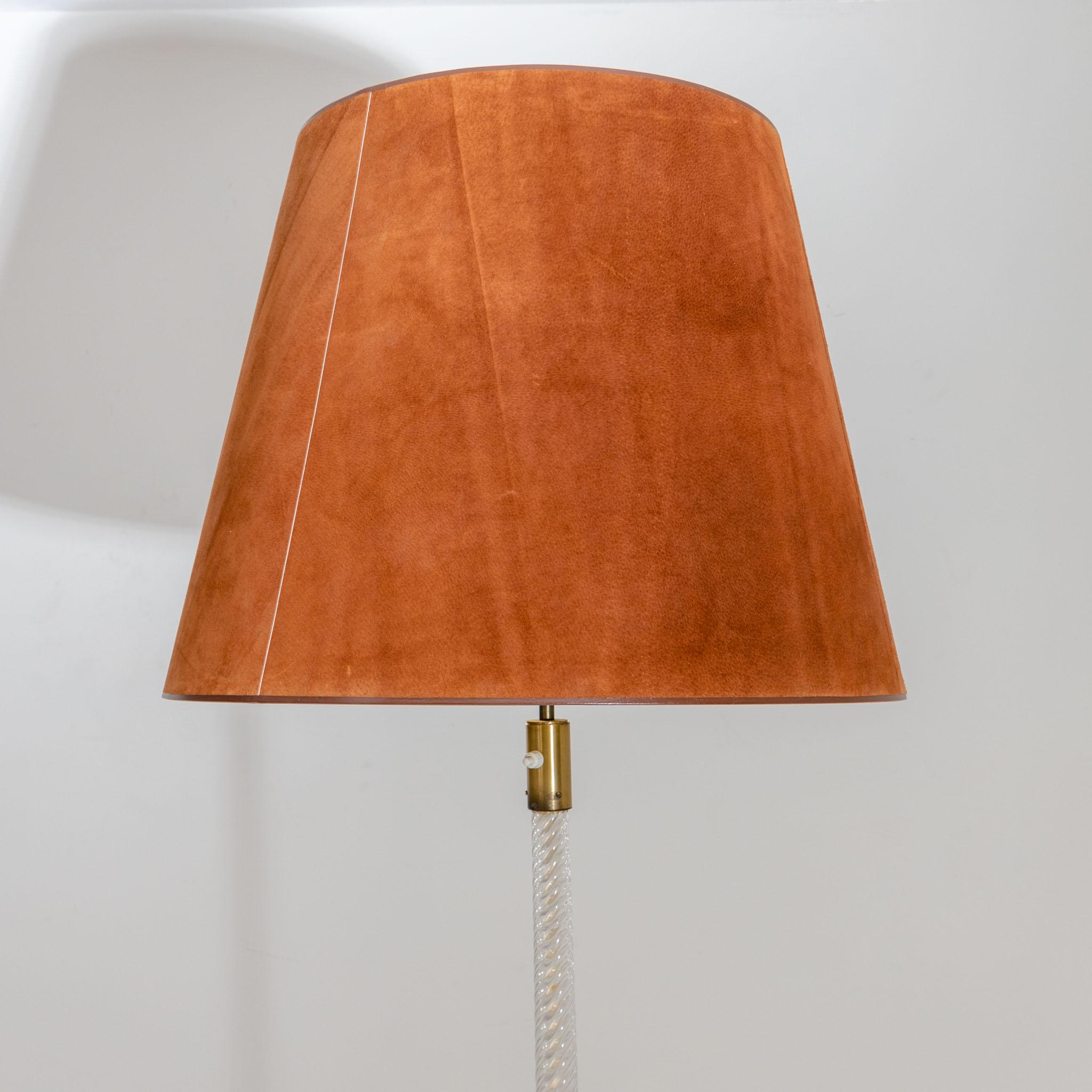 Modern Murano Glass Floor Lamp with Suede Shade by Carlo Scarpa for Venini, Italy 1940s