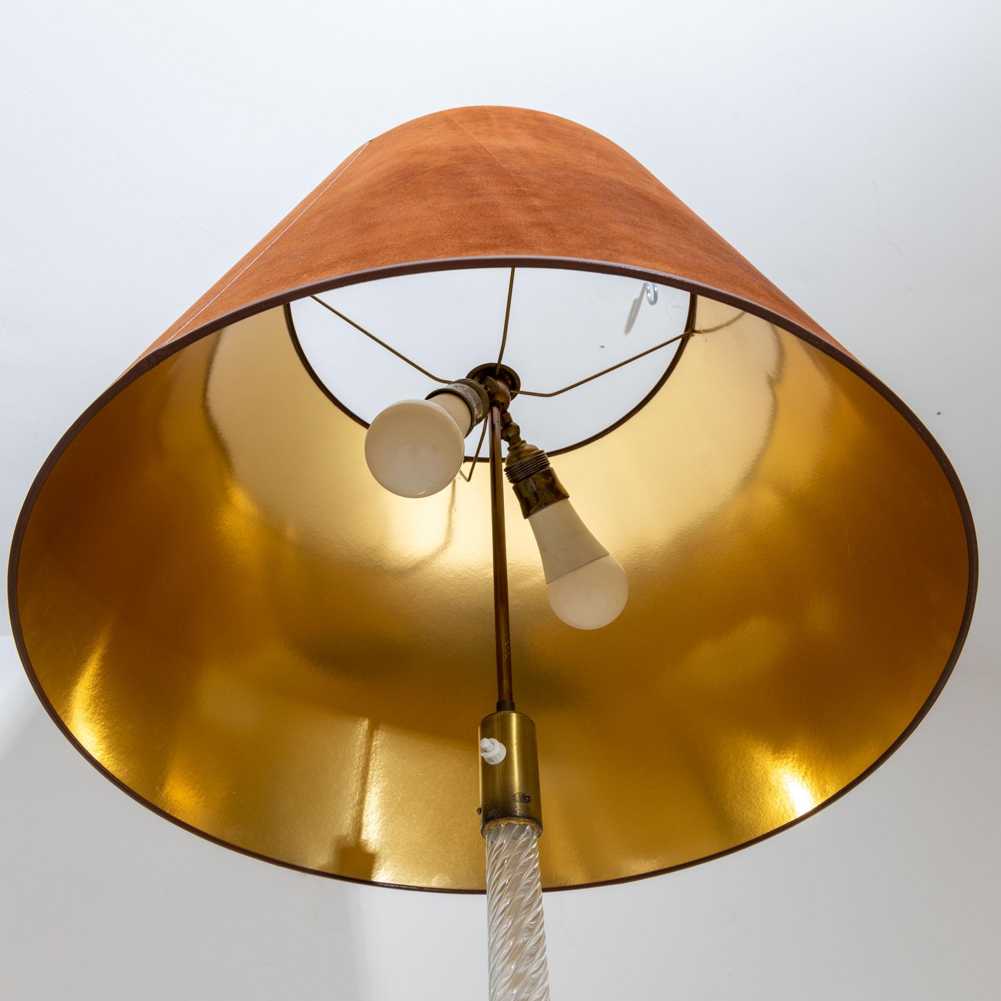 Murano Glass Floor Lamp with Suede Shade by Carlo Scarpa for Venini, Italy 1940s In Good Condition In Greding, DE