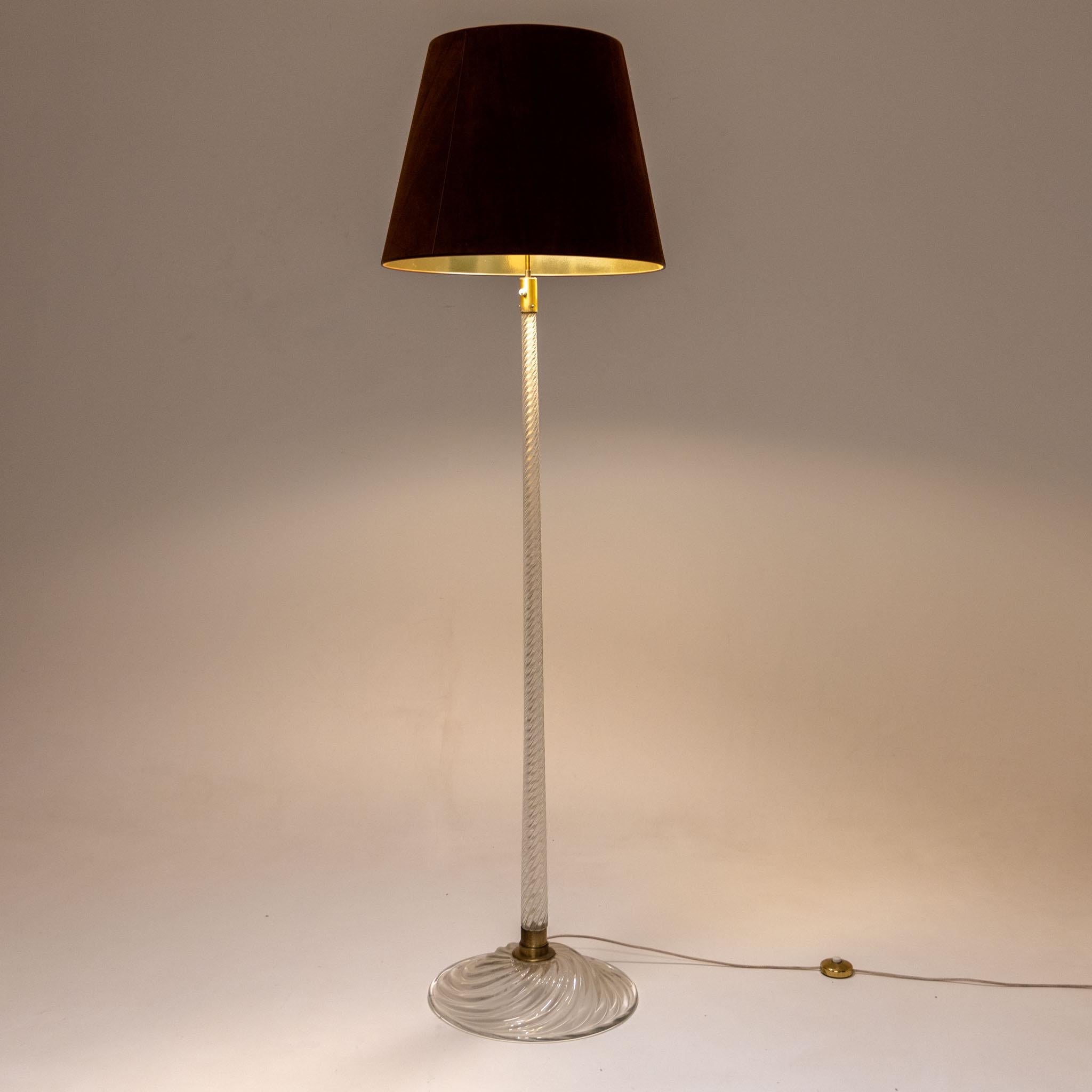 Murano Glass Floor Lamp with Suede Shade by Carlo Scarpa for Venini, Italy 1940s 1
