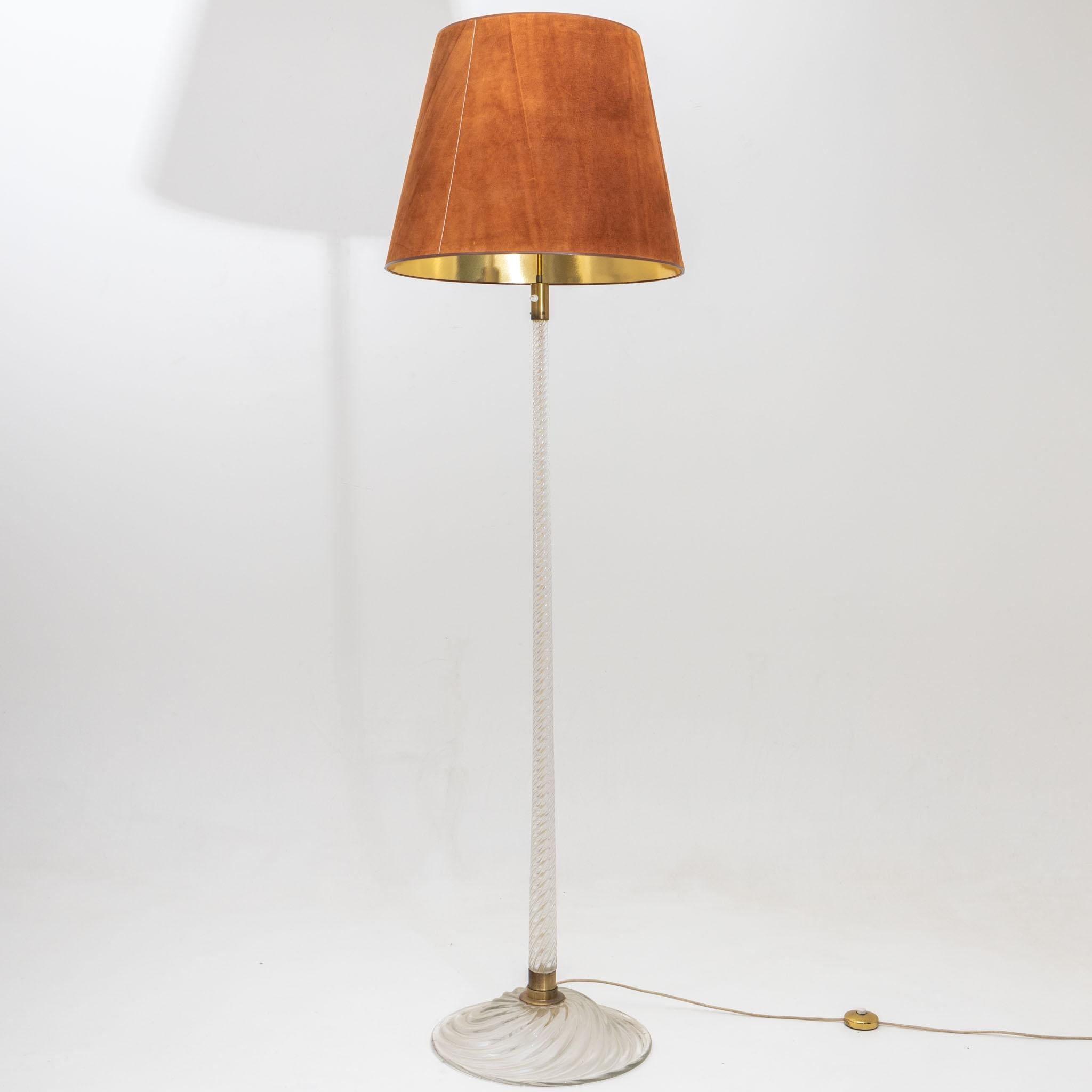 Murano Glass Floor Lamp with Suede Shade by Carlo Scarpa for Venini, Italy 1940s 2