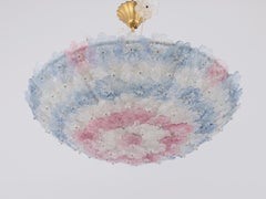 Murano Glass Floral Barovier & Toso Blue Clear Pink Flower Basket Chandelier