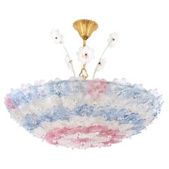 Murano Glass Floral Barovier & Toso Blue Clear Pink Flower Basket Chandelier