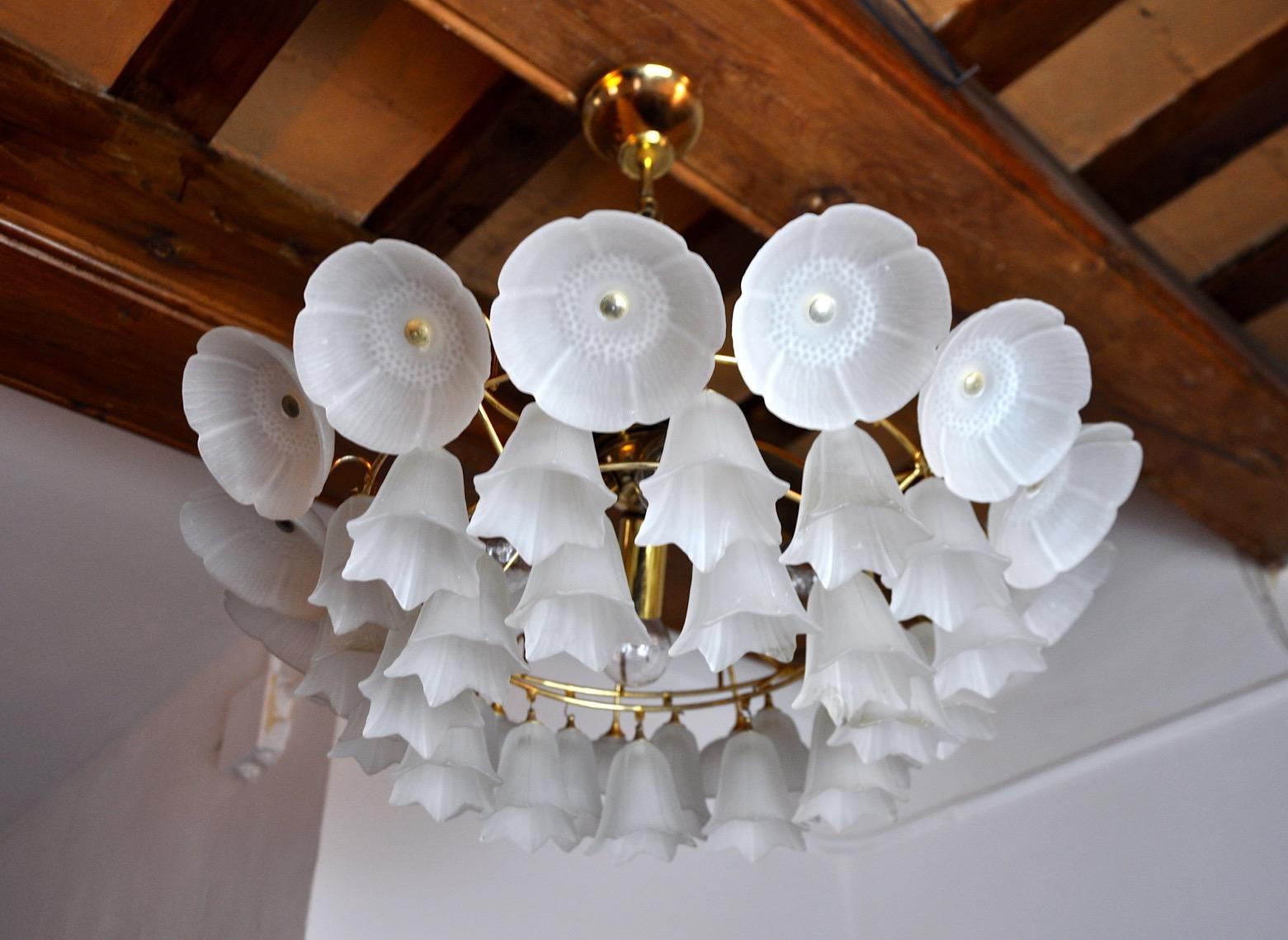 Hollywood Regency Murano Glass Floral Chandelier, Italy, 1970s For Sale
