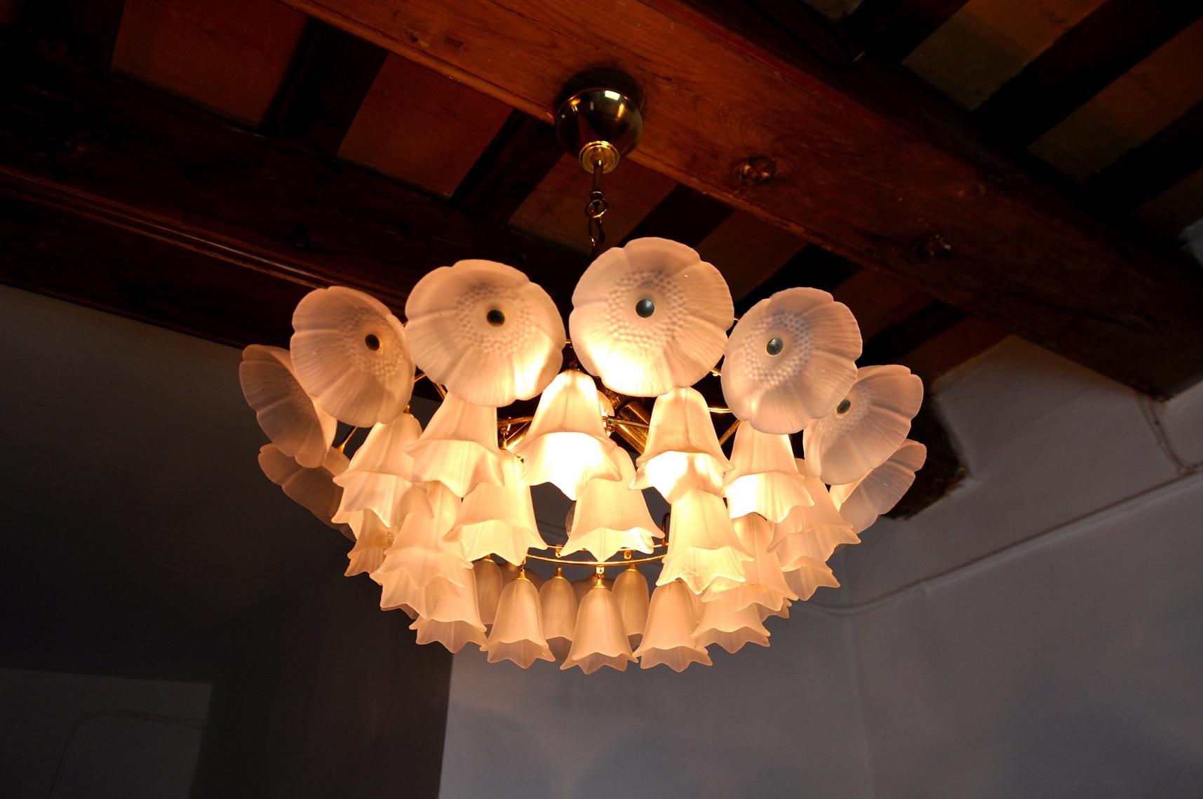 Late 20th Century Murano Glass Floral Chandelier, Italy, 1970s For Sale
