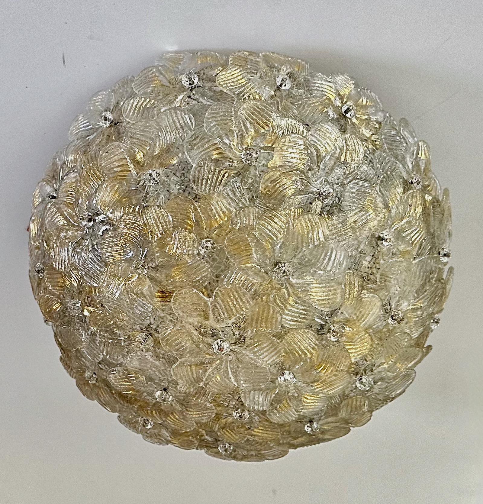 Murano Glass Floral Gold Pendant Flush Mount Light For Sale 6