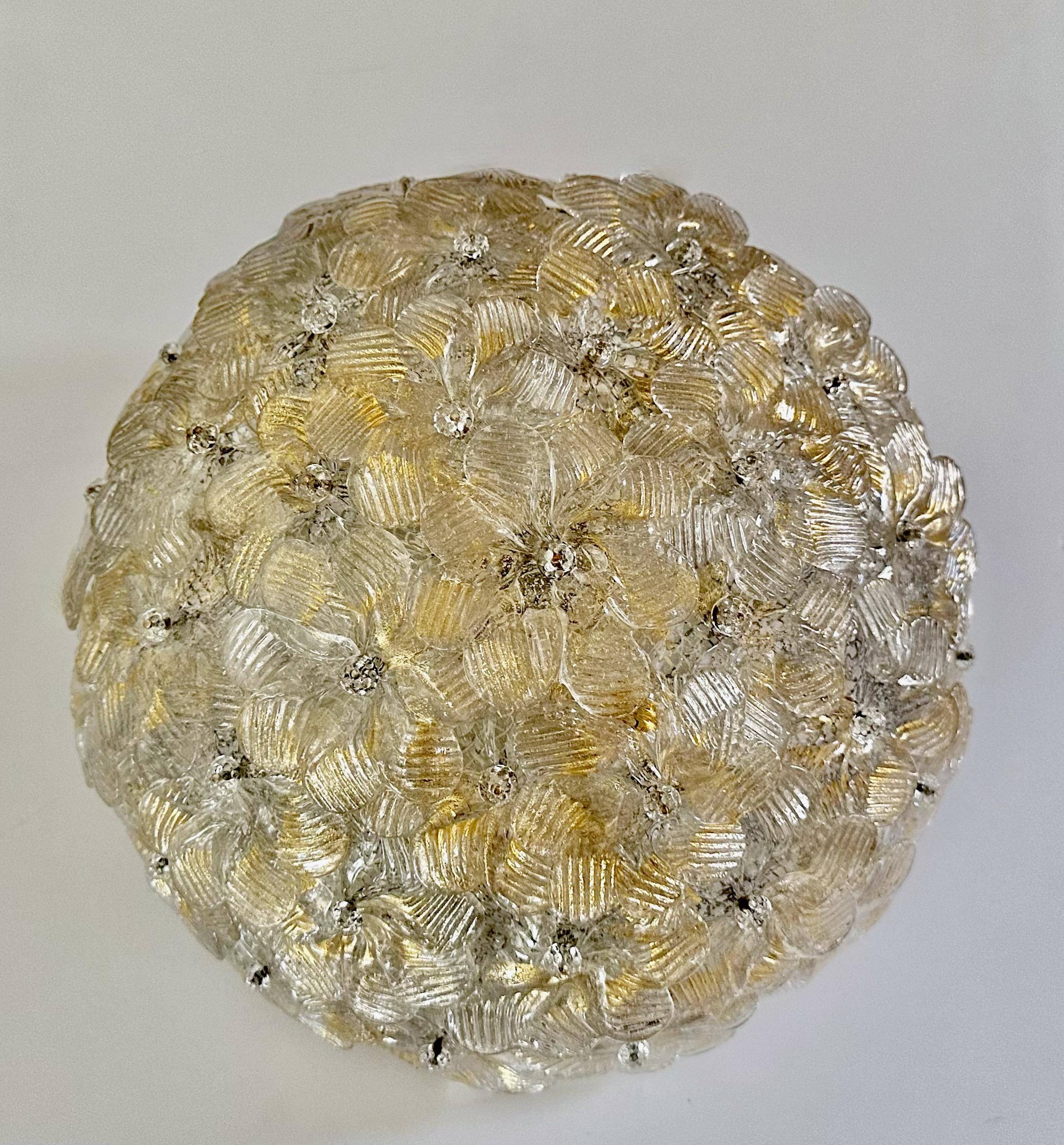 Murano Glass Floral Gold Pendant Flush Mount Light For Sale 7