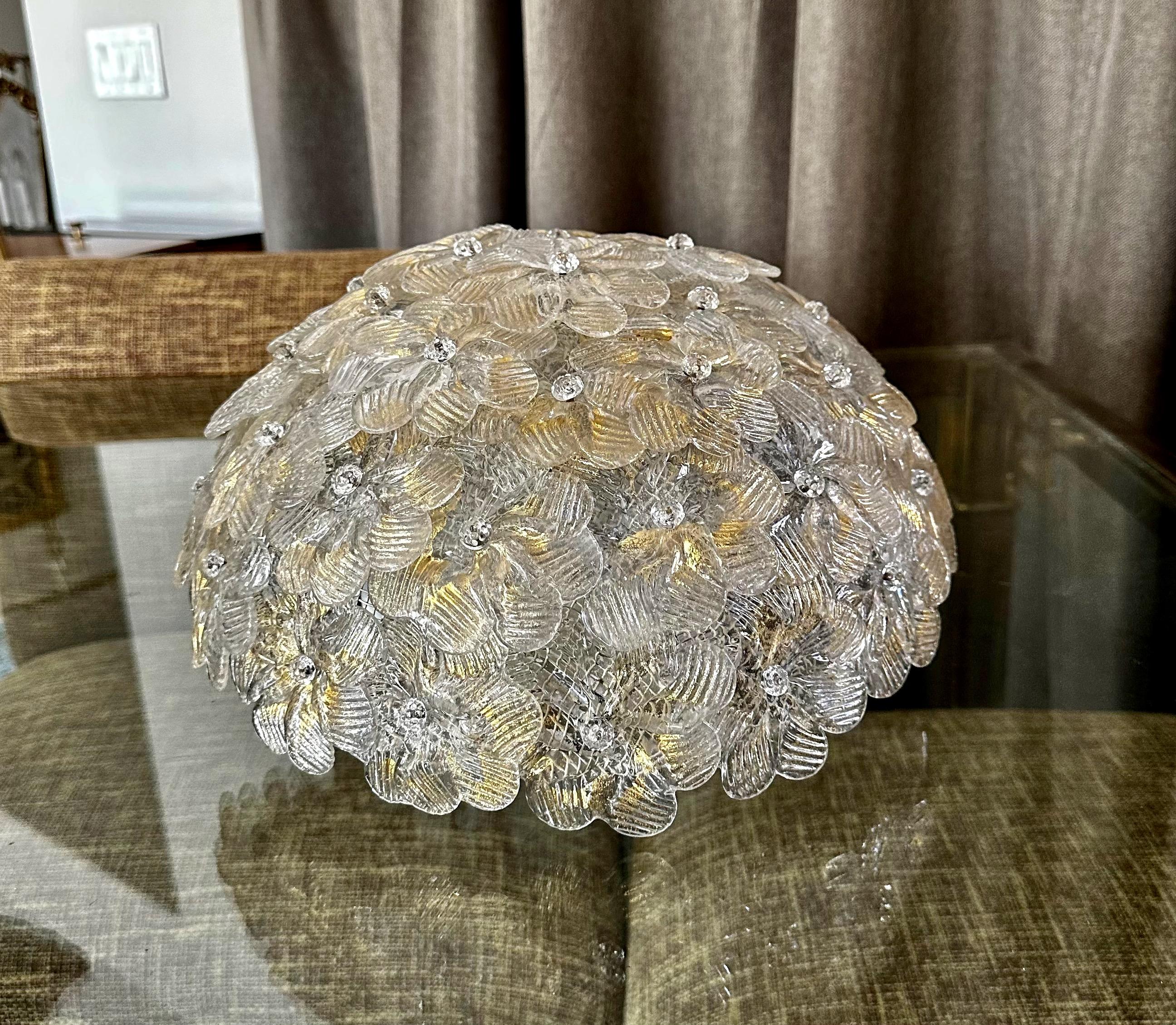 Murano Glass Floral Gold Pendant Flush Mount Light For Sale 10