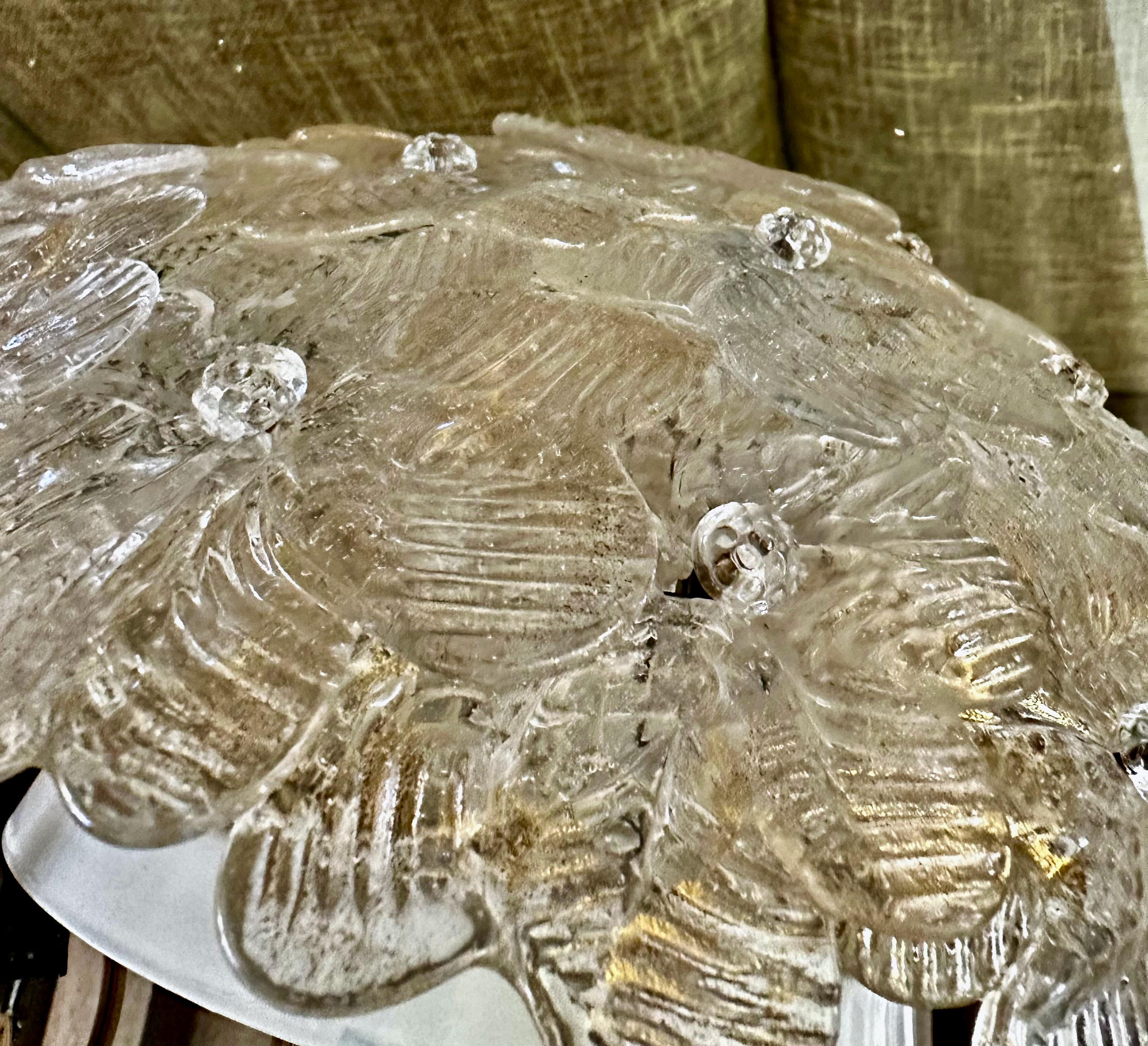 Metal Murano Glass Floral Gold Pendant Flush Mount Light For Sale